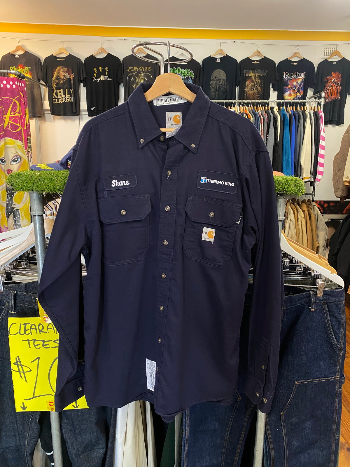 [L] Carhartt FR Navy Long Sleeve Button-up 'Shane'