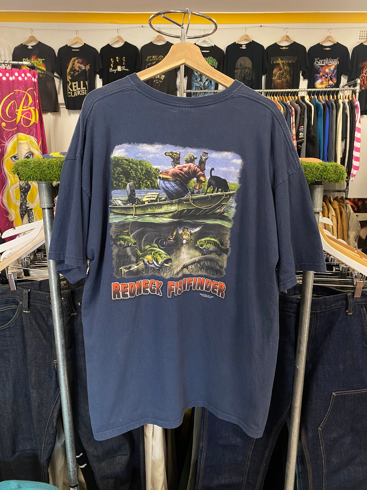 [2XL] Redneck Fish Finder Navy Tshirt