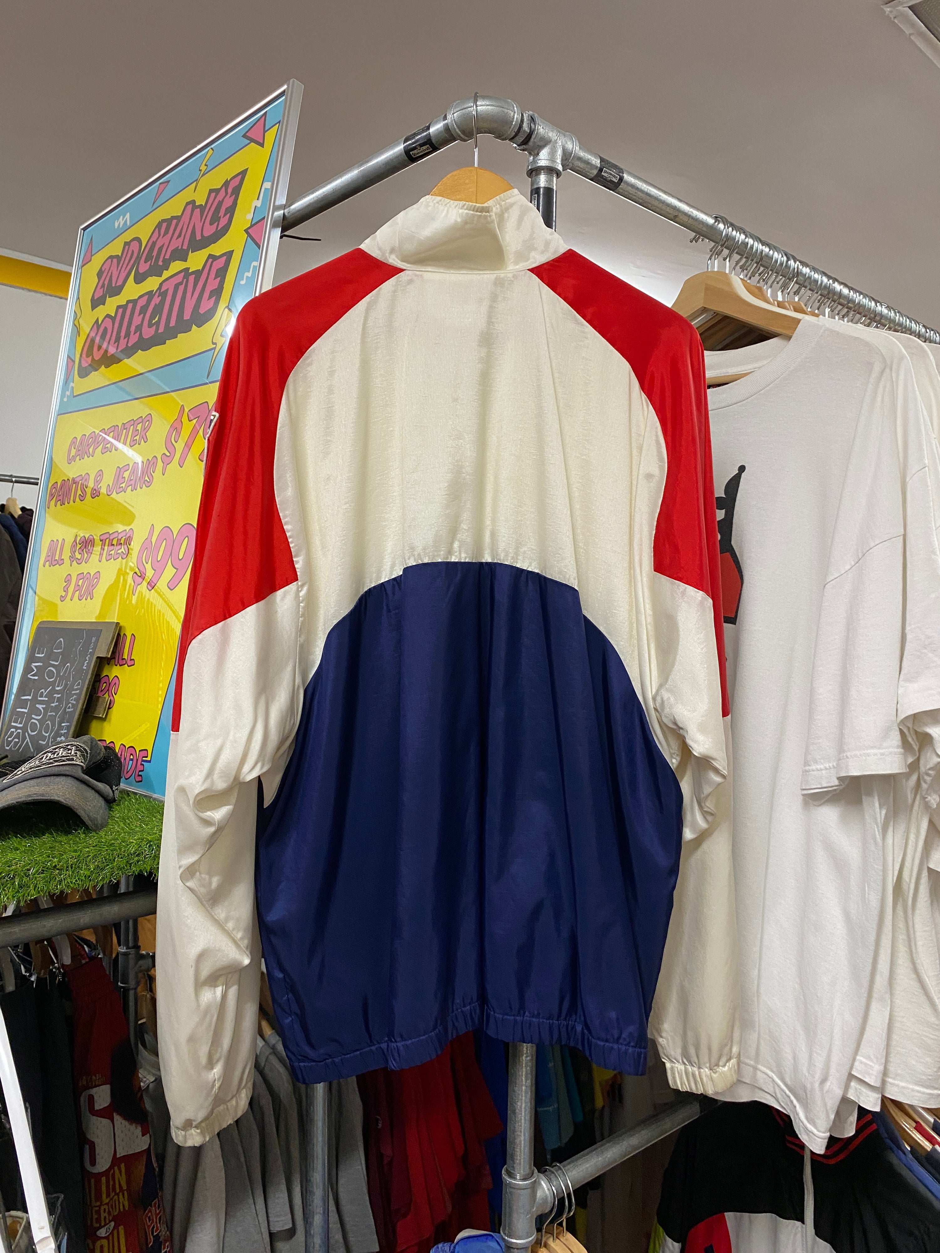 XL - Vintage Nike International Jacket White/Blue, Red Sleeves