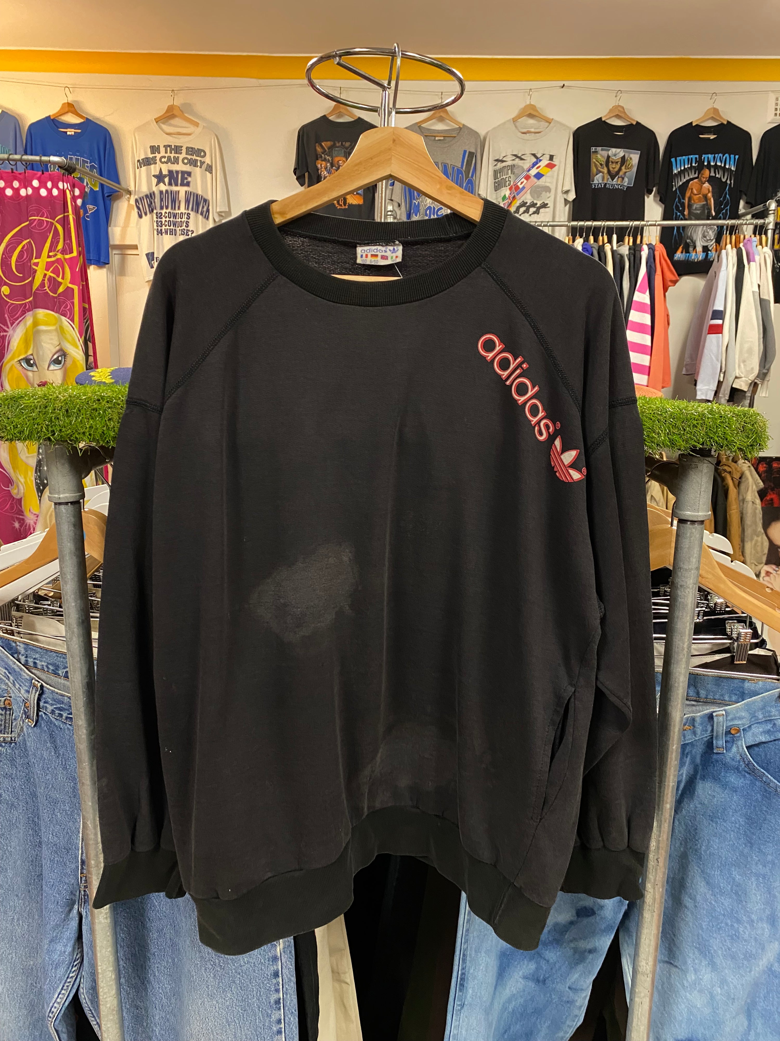 [L] Adidas Black Jumper Red Shoulder Logo