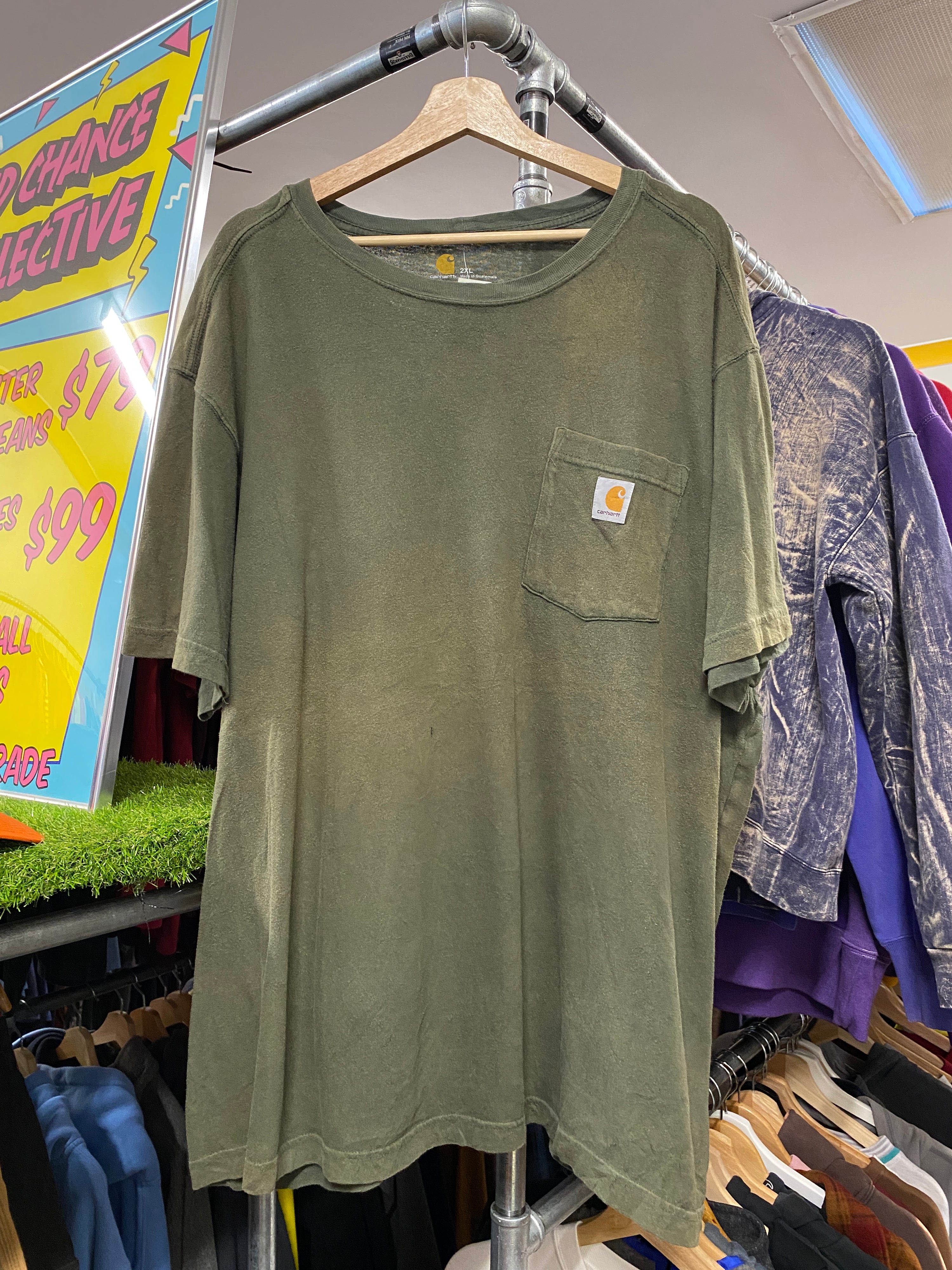 2XL - Carhartt Faded Green Pocket Tee