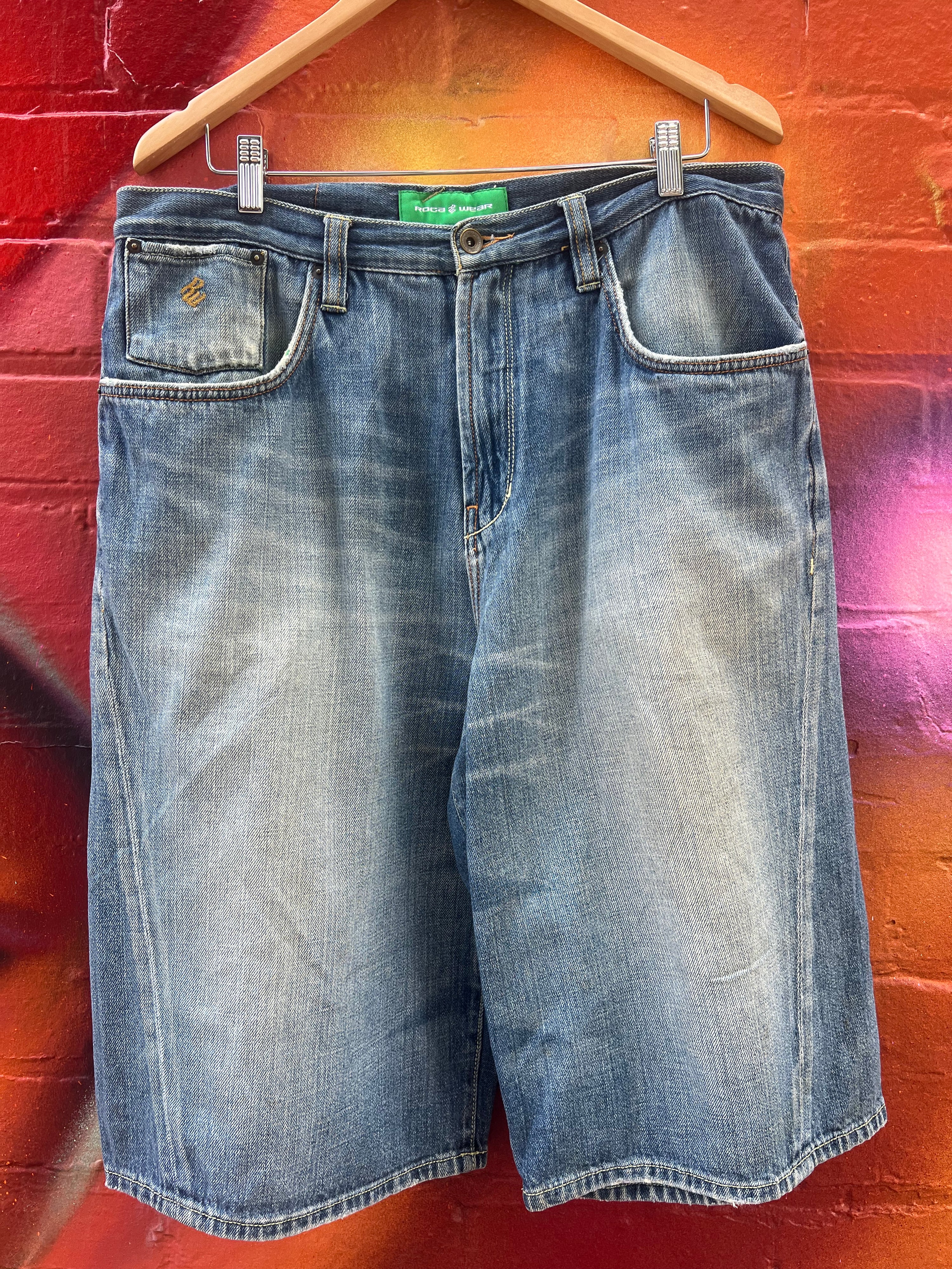 36 - Rocawear Denim Shorts Orange Embroidery