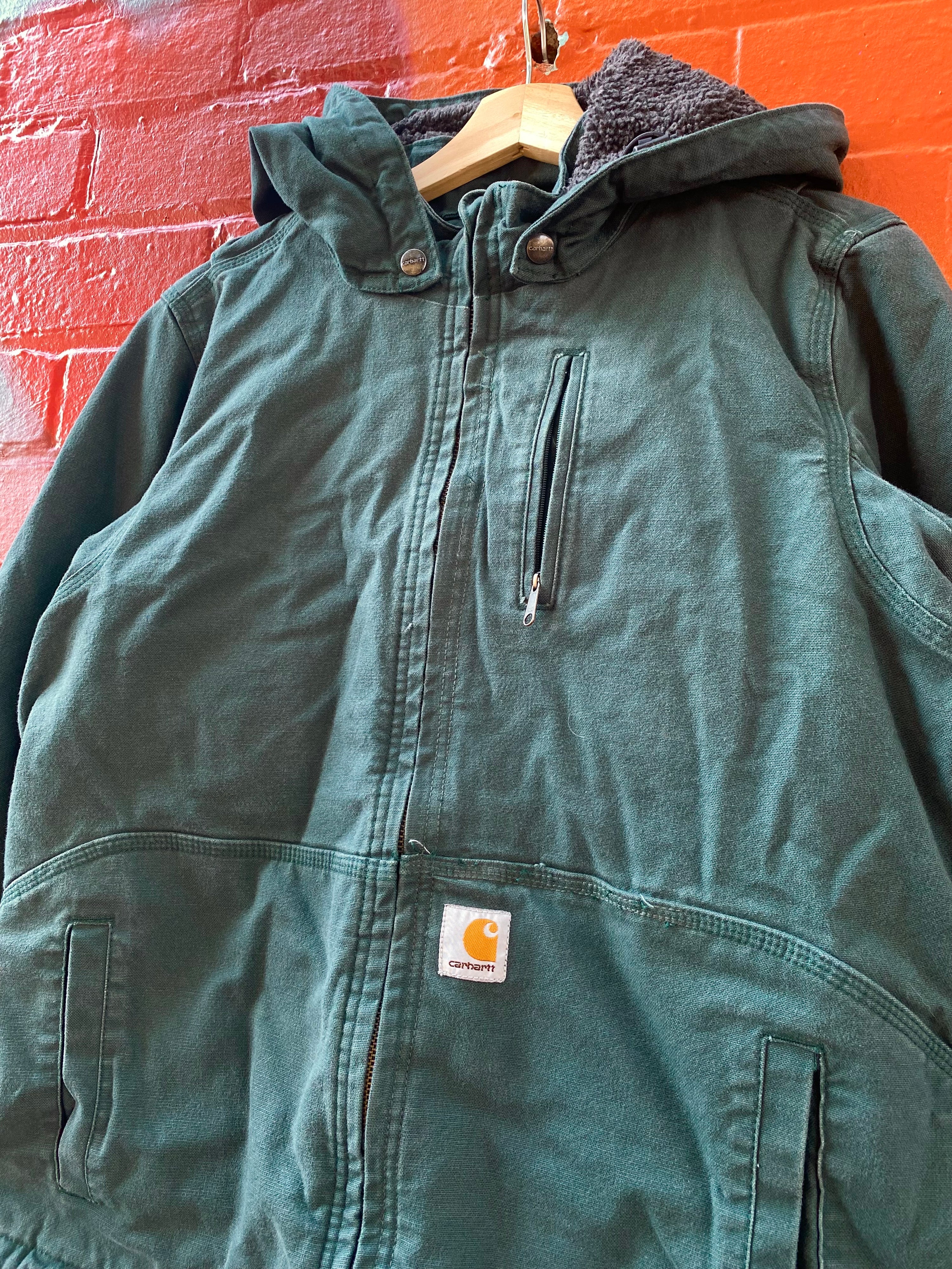 [M] Carhartt Green Jacket With Hood Broken Zip