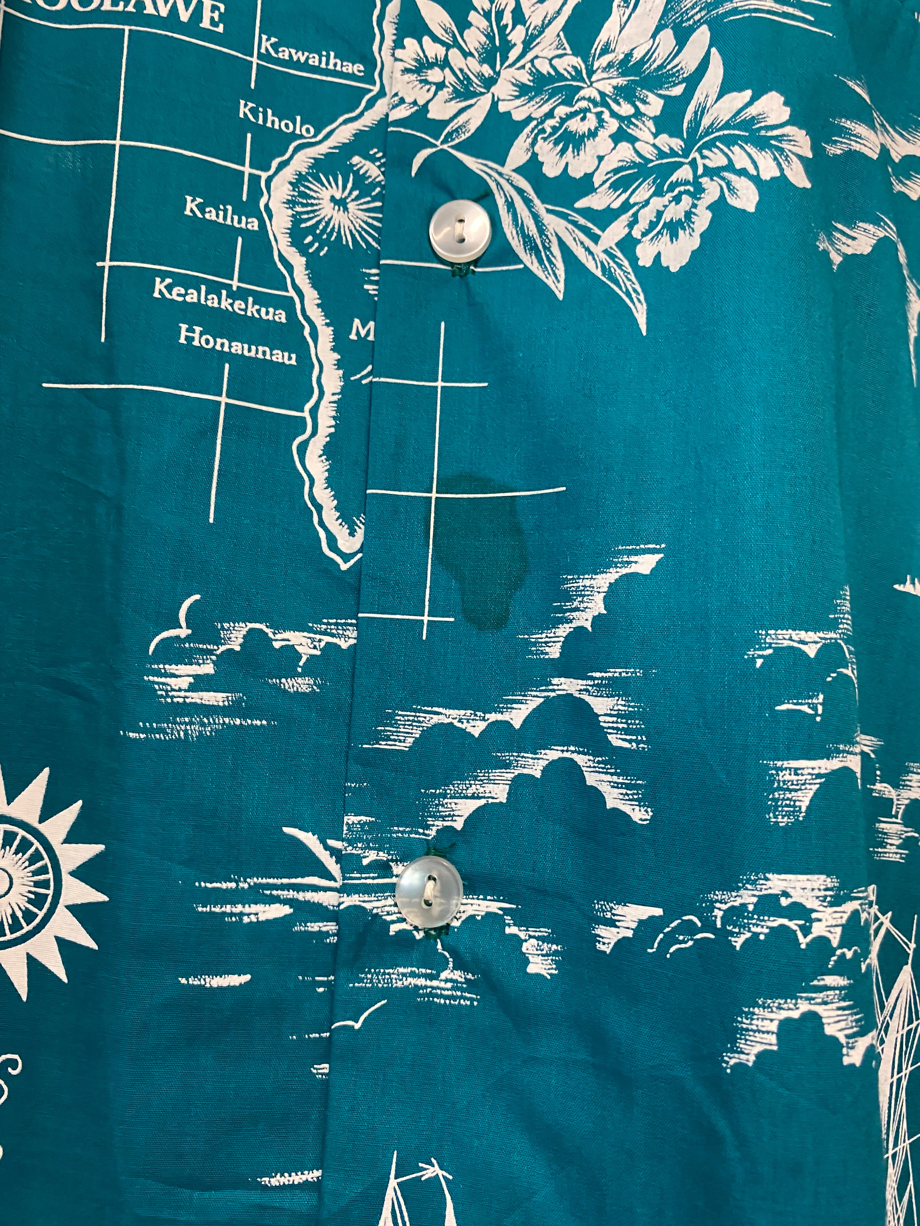 M - Hawaiian Islands Turquoise Button-up