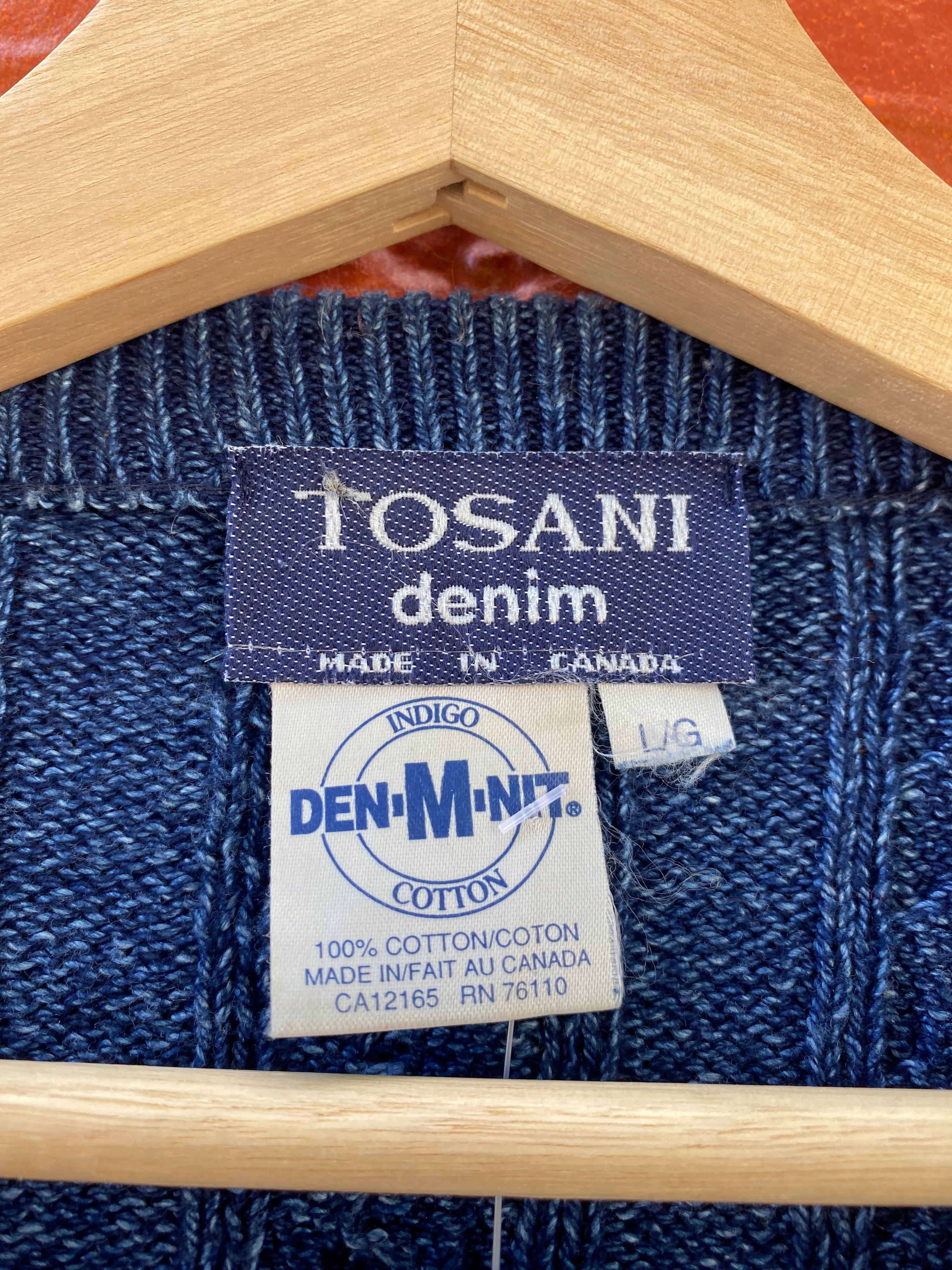 [L] Tosani Denim Indigo Cotton Knit Sweater