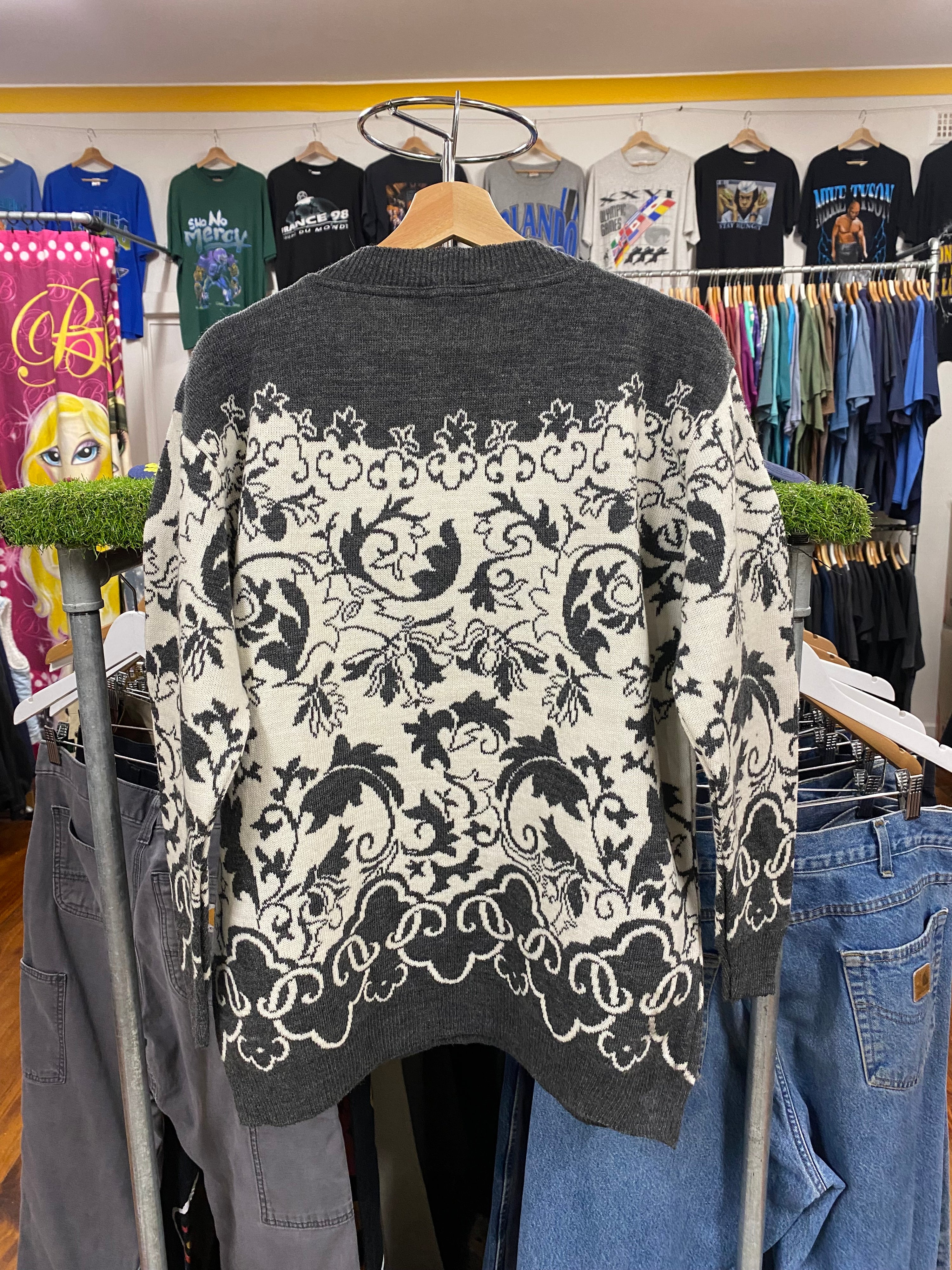 [M] Lidrey Grey/White Filigree Knit Jumper