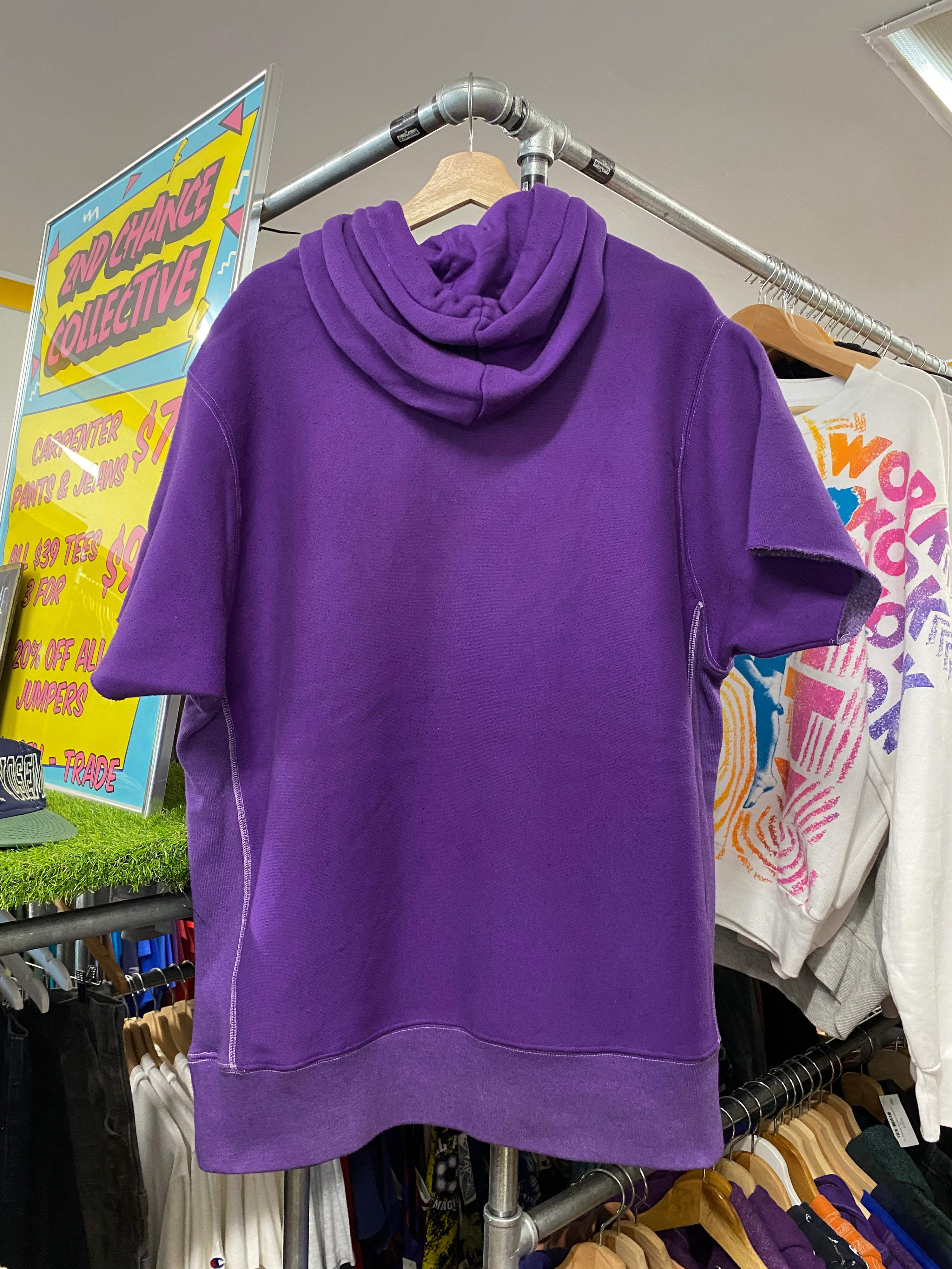 XL - Champion Purple Sliced Sleeve Hoodie