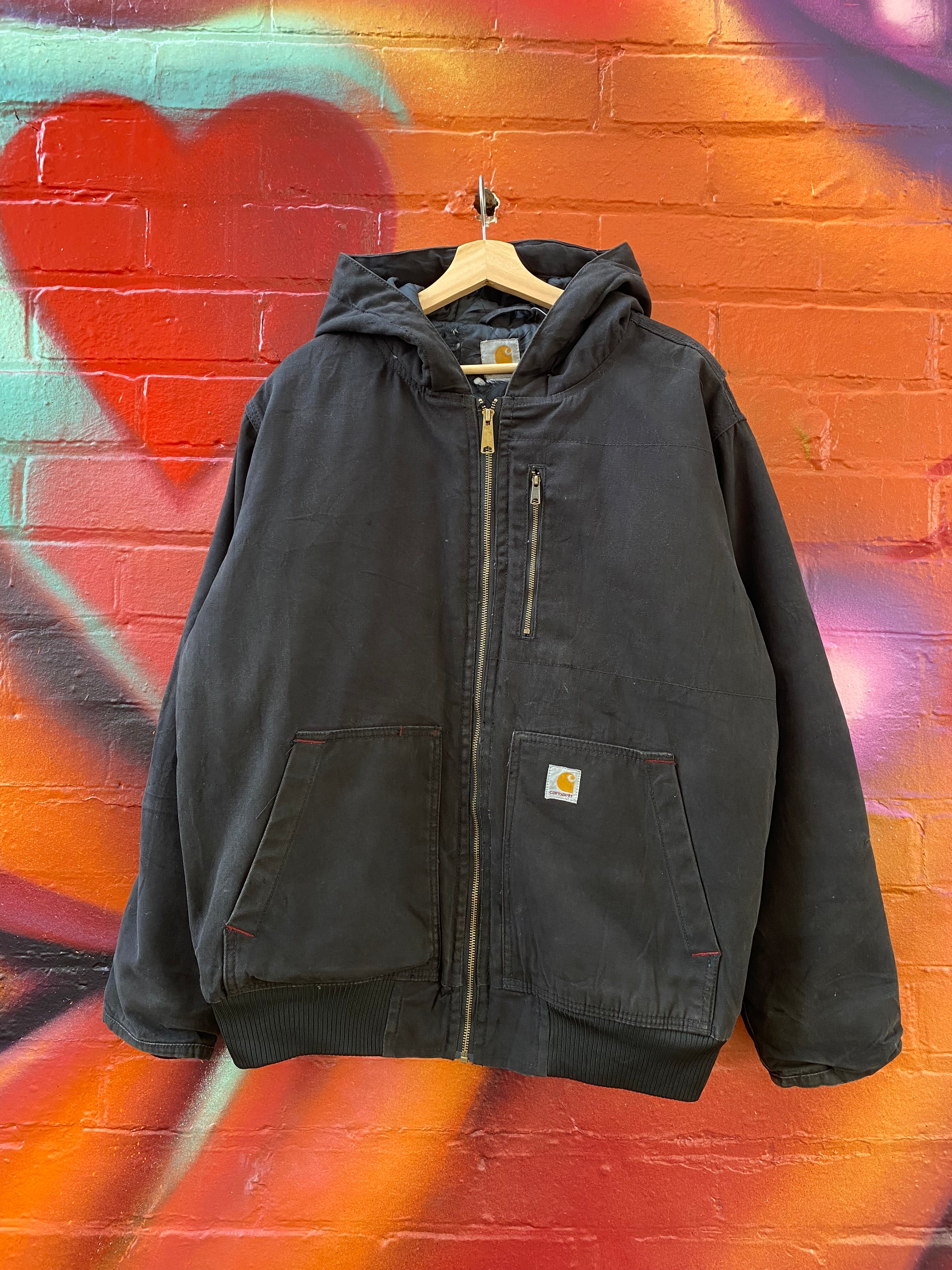 [XL] Vintage Carhartt Black Active Jacket Red Stitching