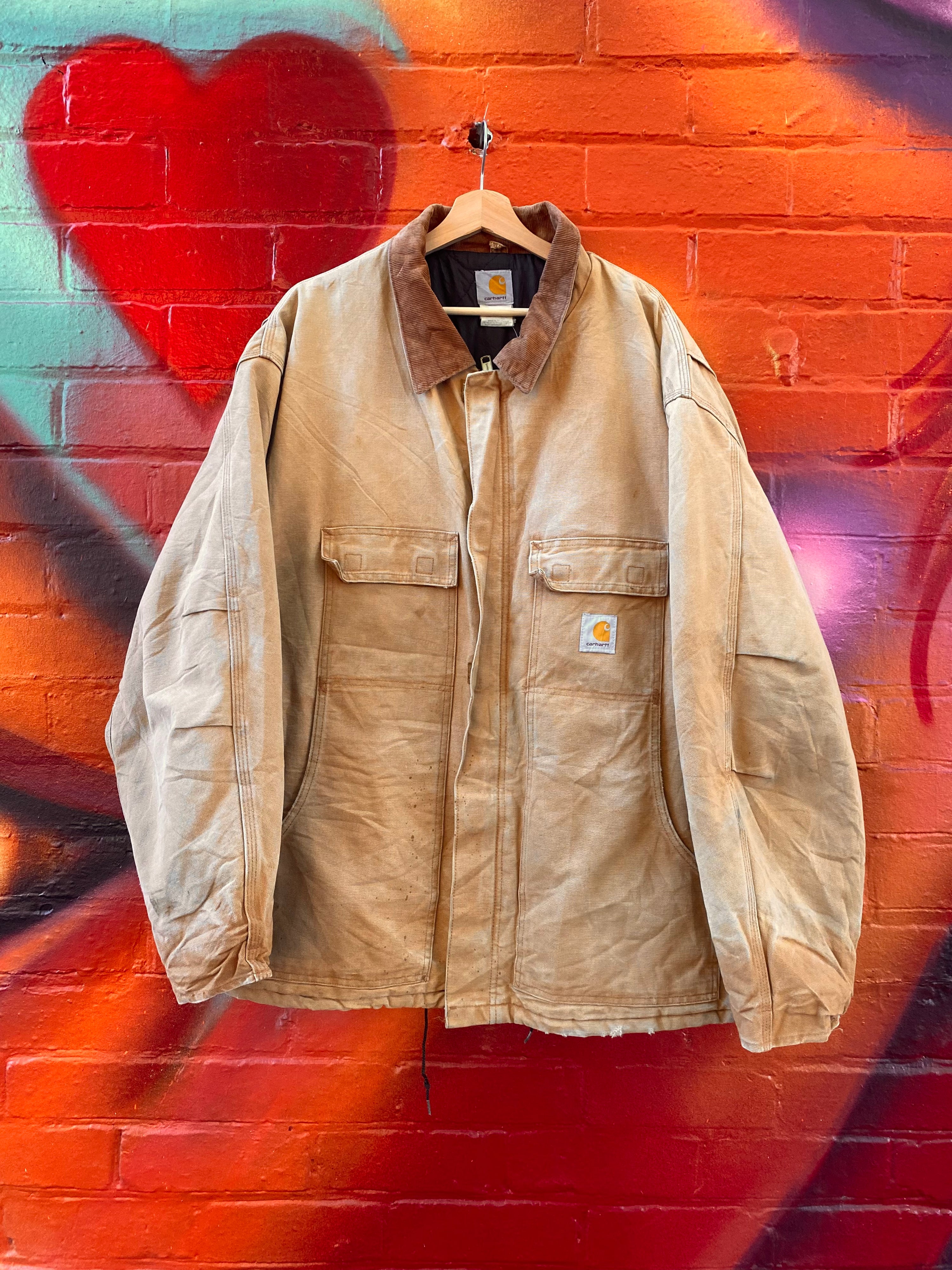 2XL - Carhartt Tan Chore Jacket Splatter Marks
