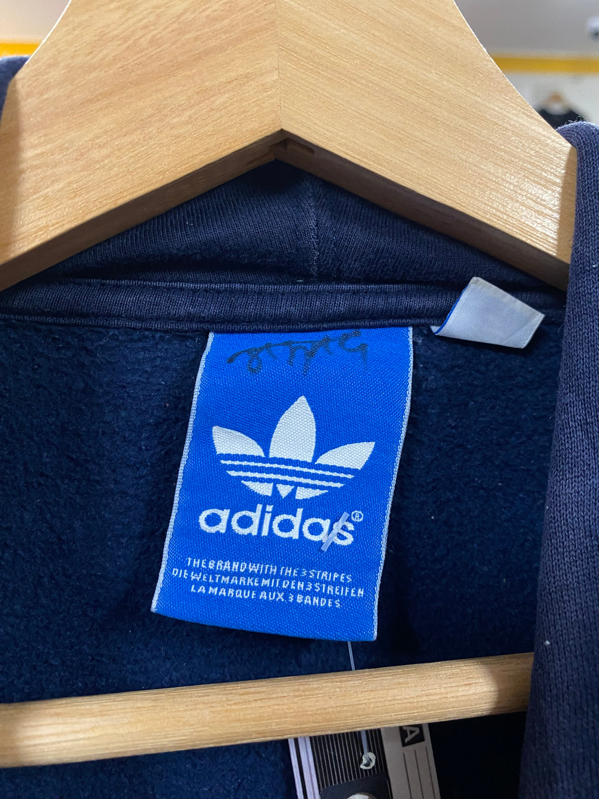 [S] Adidas Navy Hoodie Grey Trefoil Logo