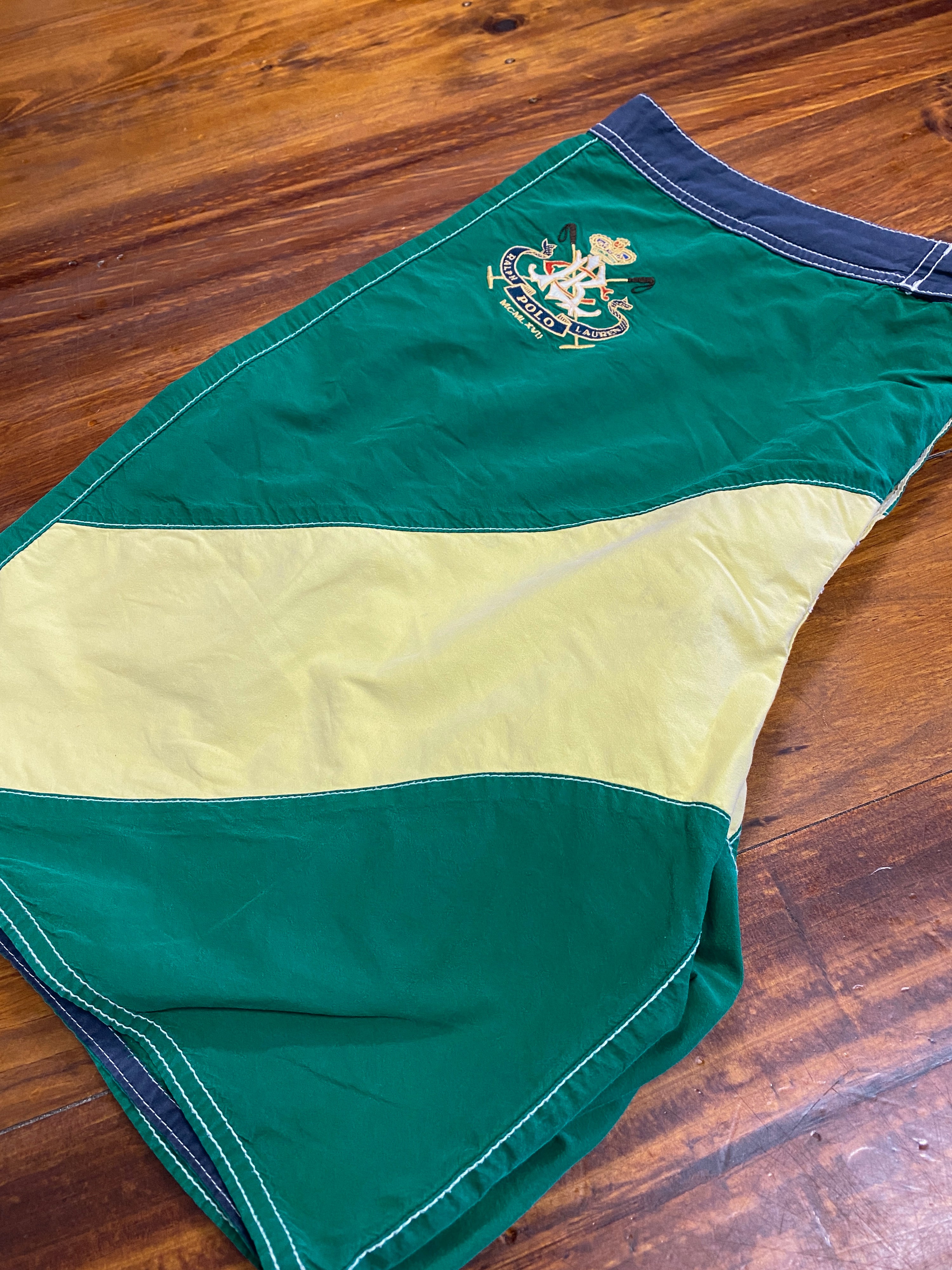 38 - RL Polo Shorts Green/Yellow Stripe