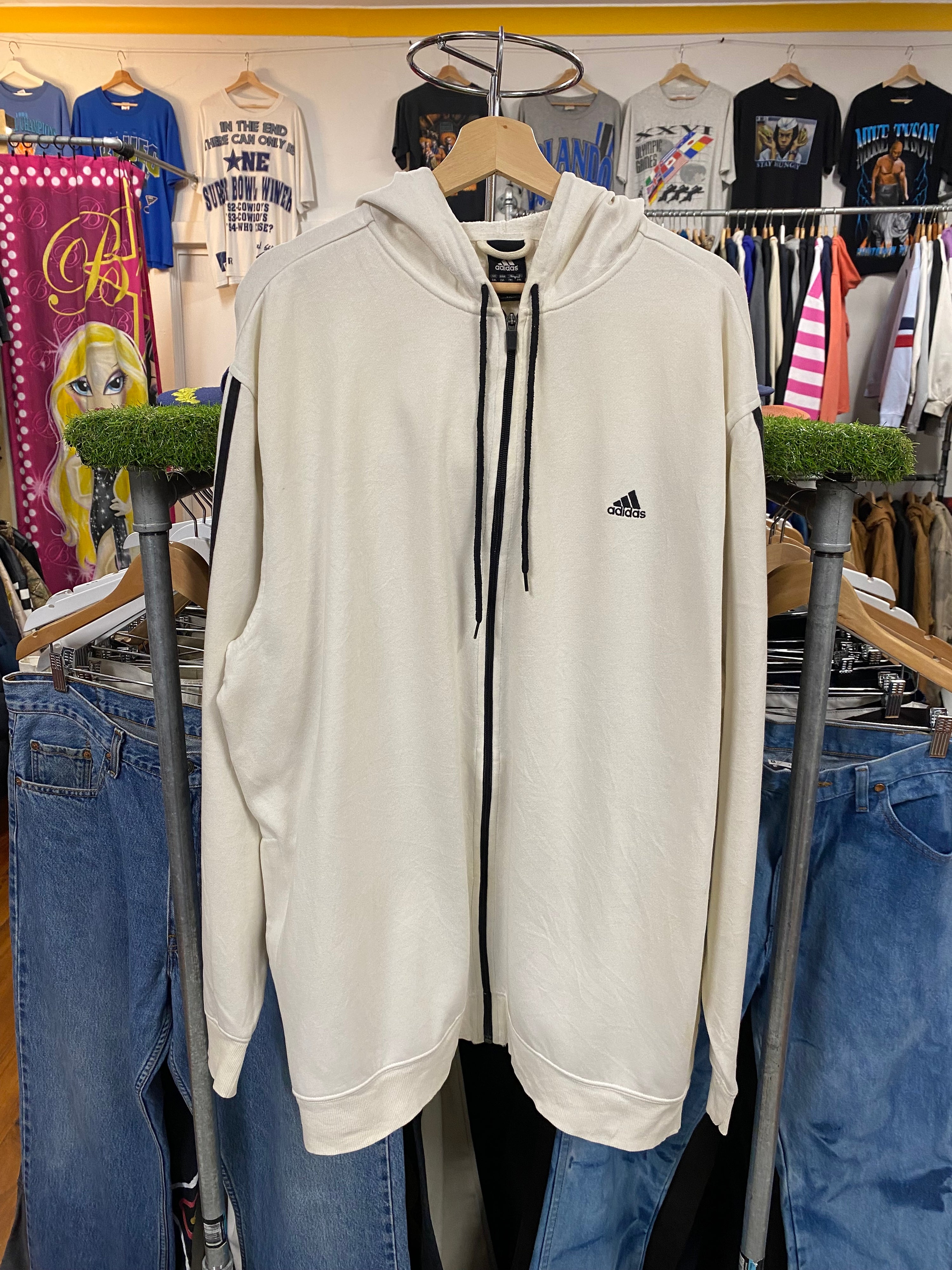 [2XL] Adidas White Hoodie Black Accents
