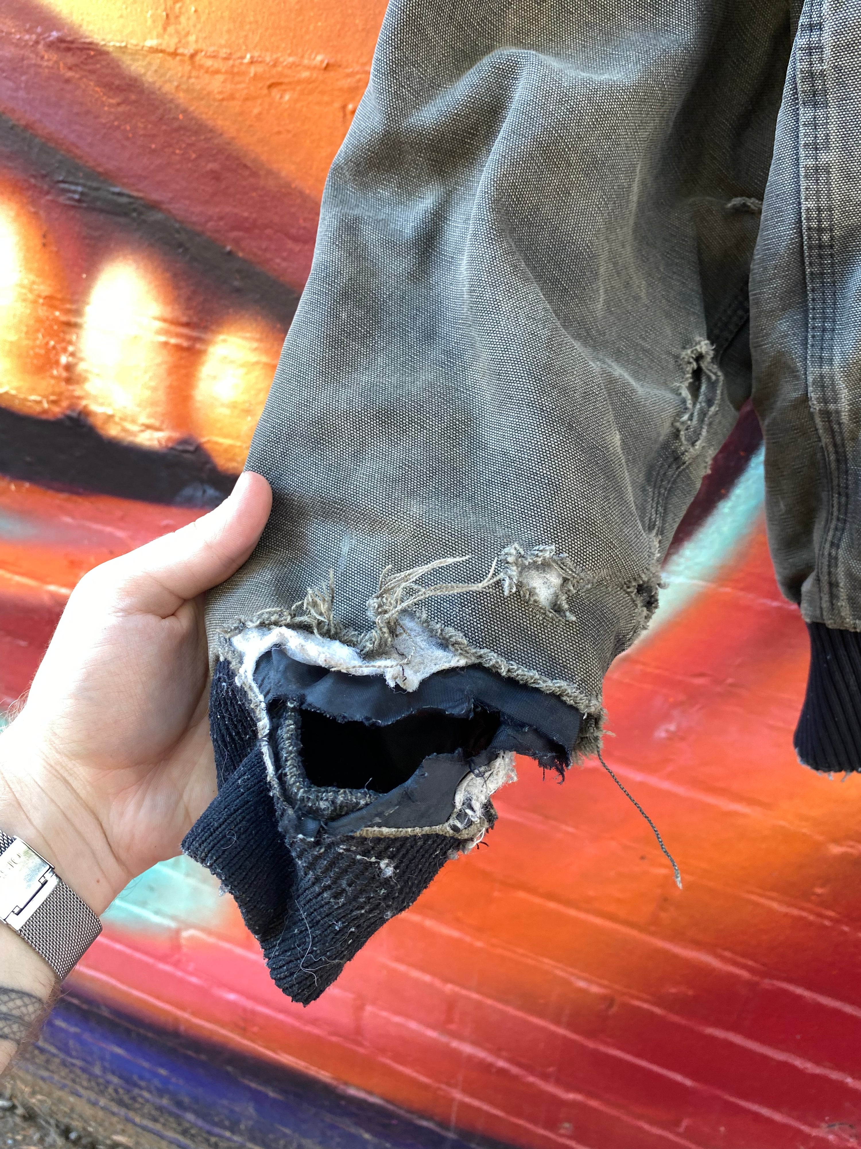 [XL] Carhartt Thrashed Grey Active Jacket Broken Zip