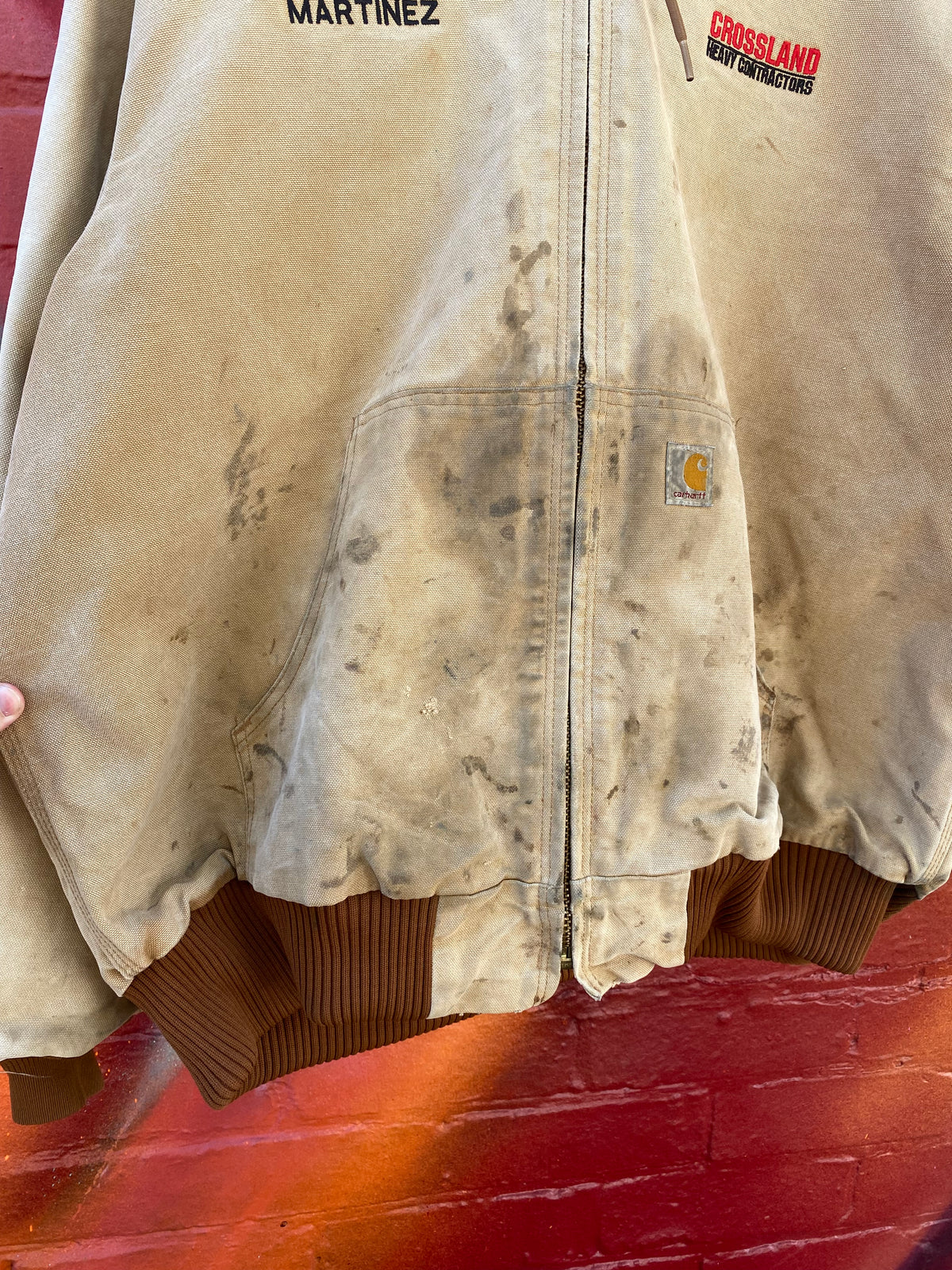 [XL] Carhartt Distressed Brown Active Jacket: Crossland Heavy Contractors