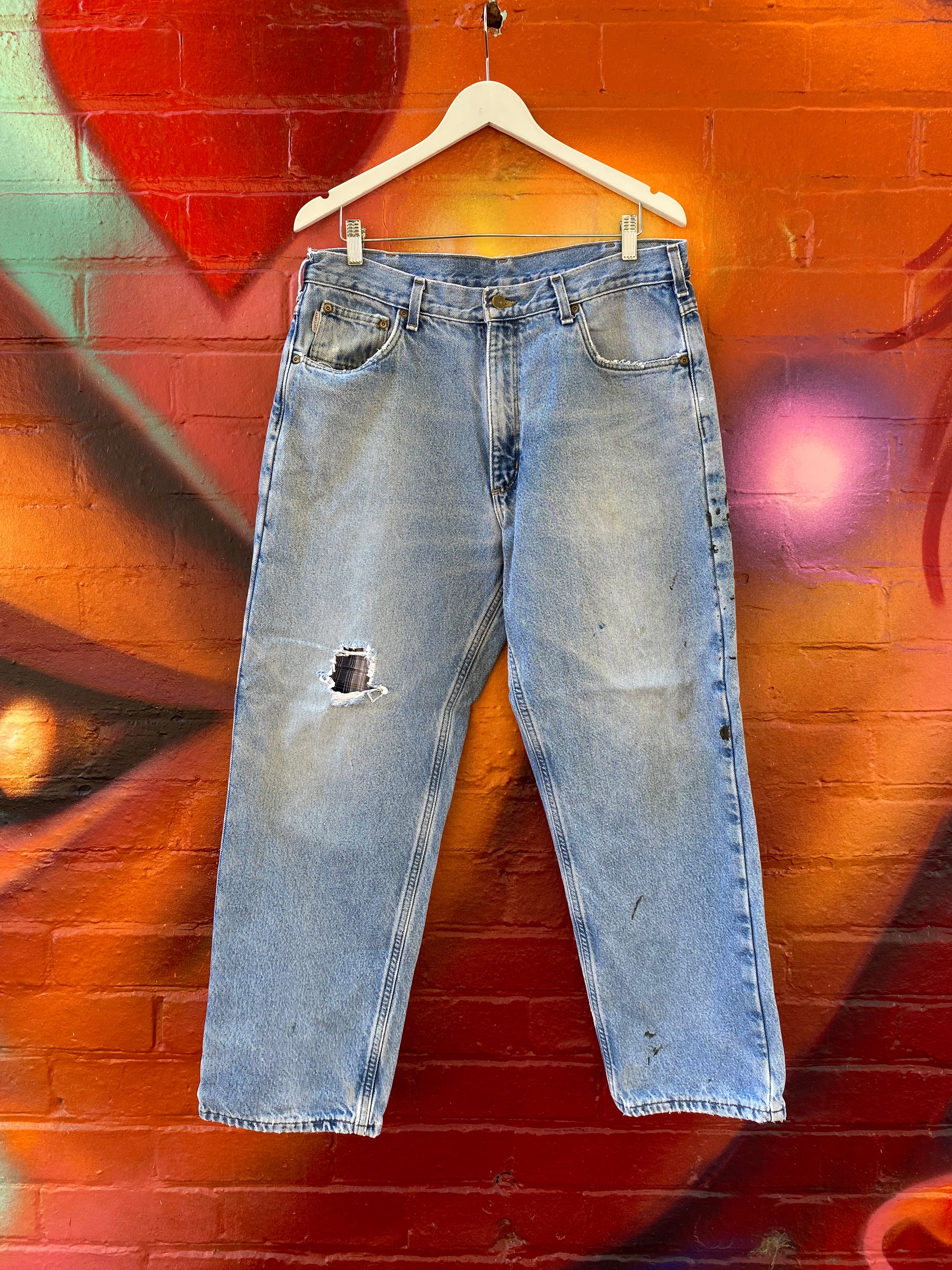 [36] Carhartt Thick Lined Light Blue Denim Jeans 36x30