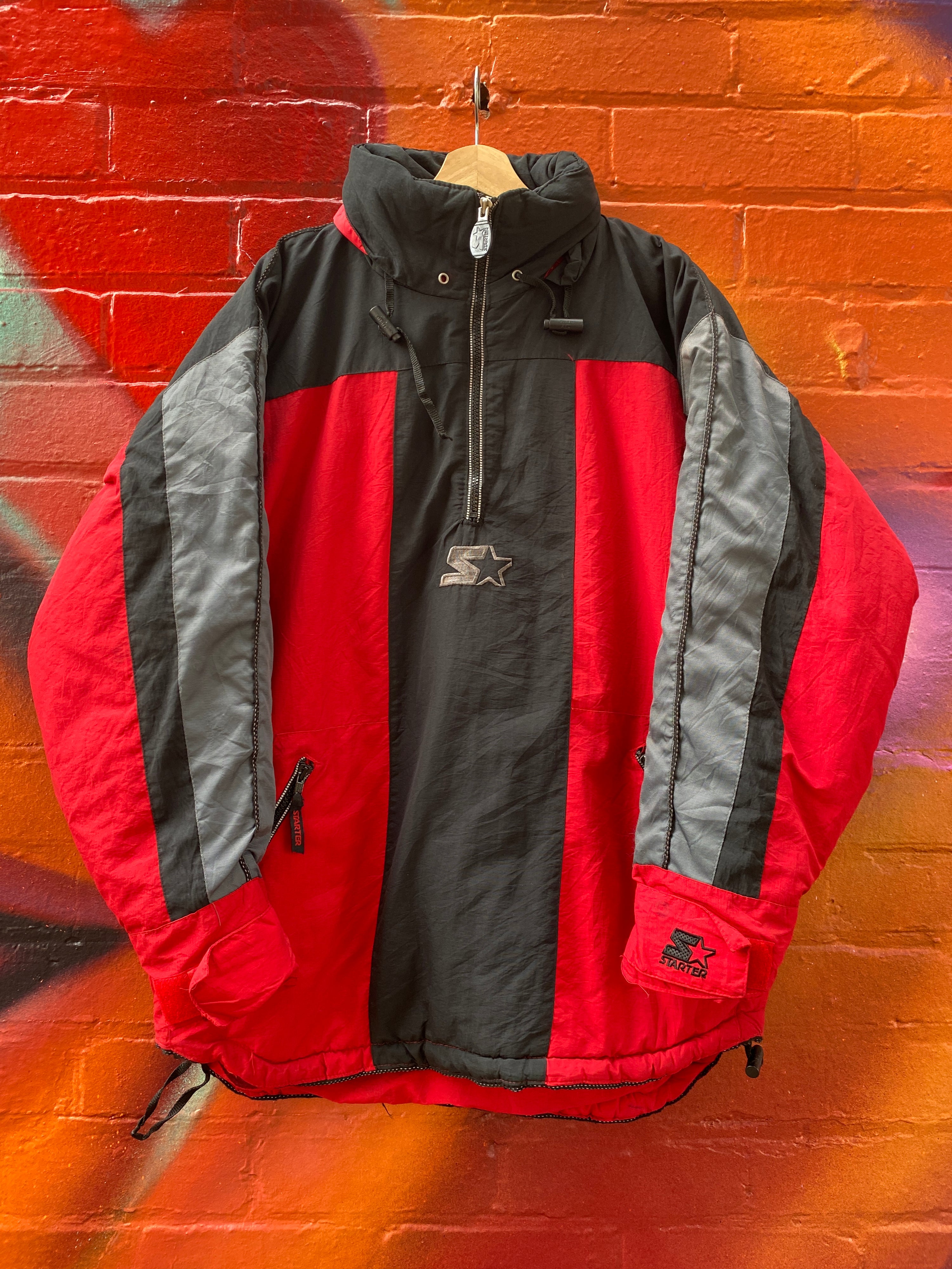 M - Vintage Starter Snow Jacket 1/2 Zip Red/Blk