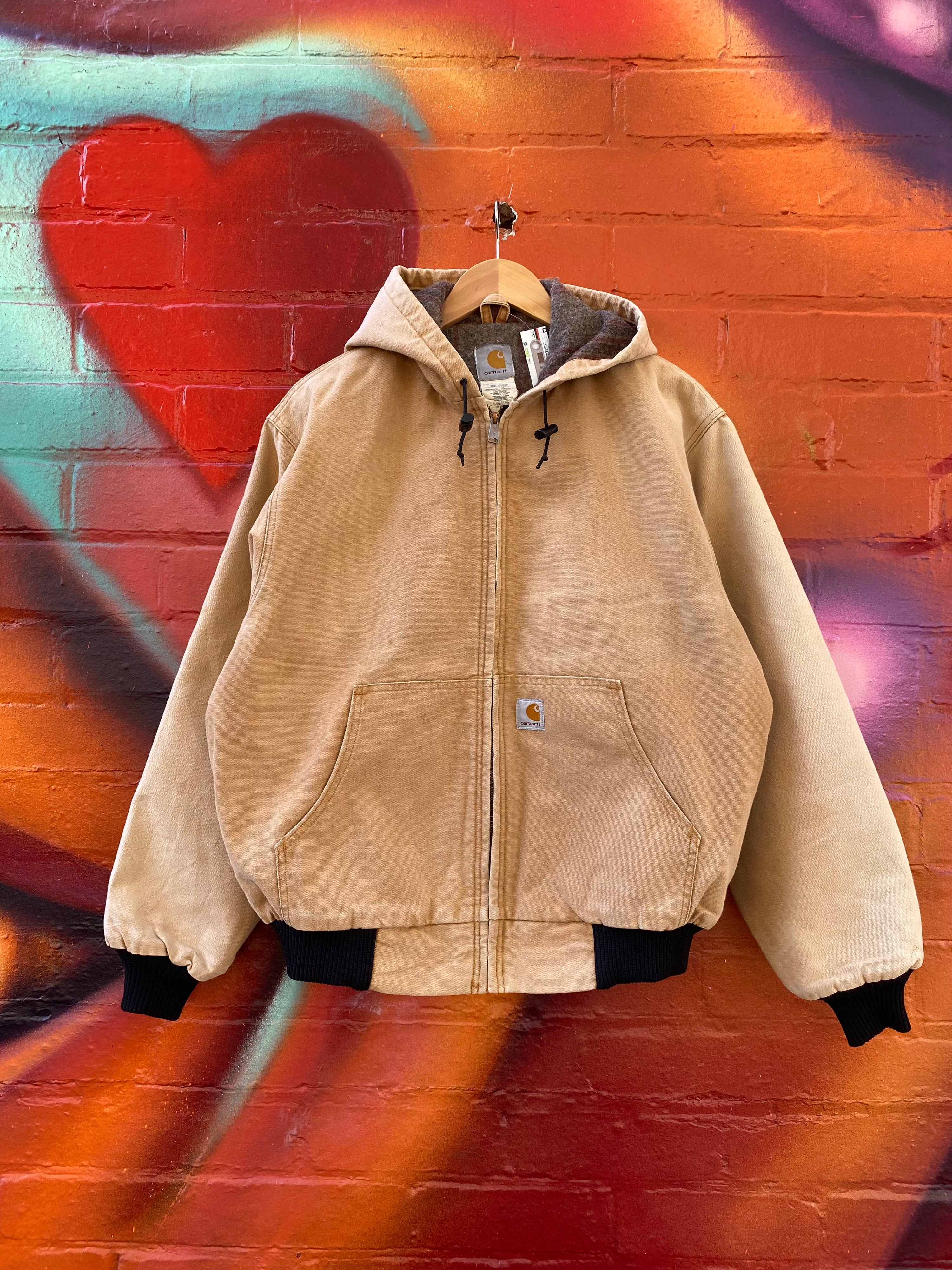 [L] Vintage Cahartt Tan Active Jacket with Black Ribbing
