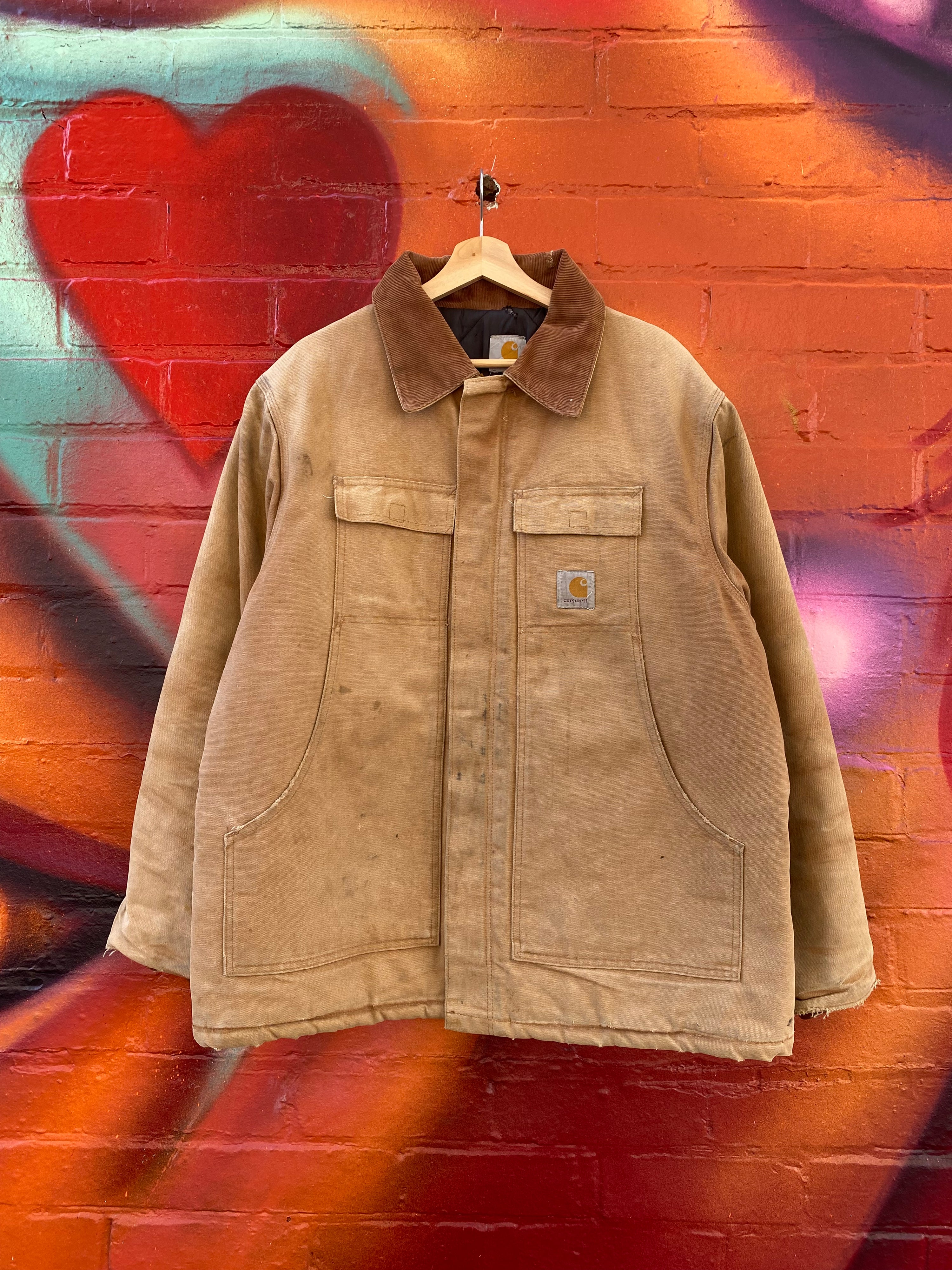 [L/XL] Vintage Carhartt Tan Chore Jacket Quilt Lined