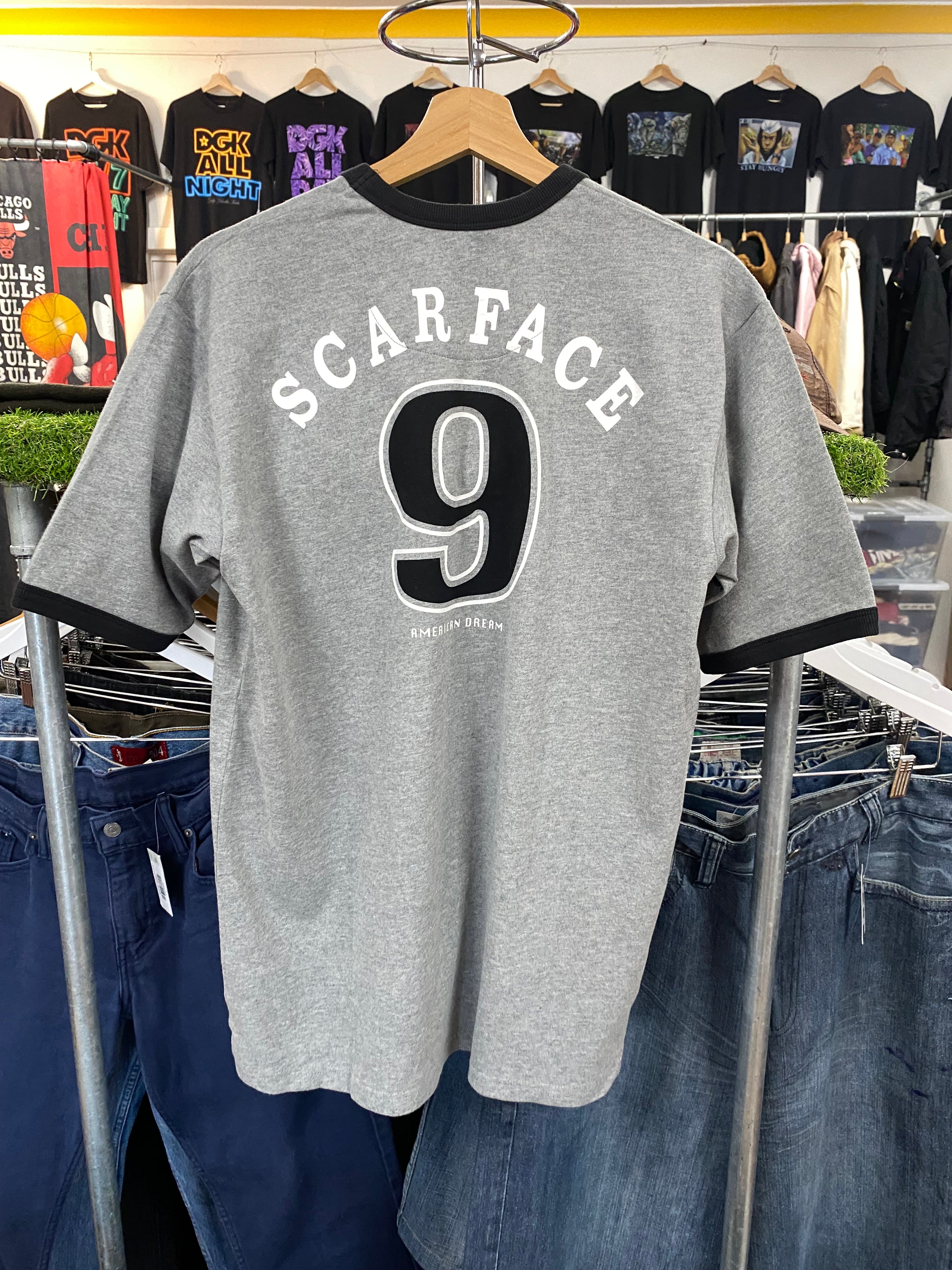 [L] Y2K Ringspun Allstars Scarface Grey #9 Double Sided Tshirt