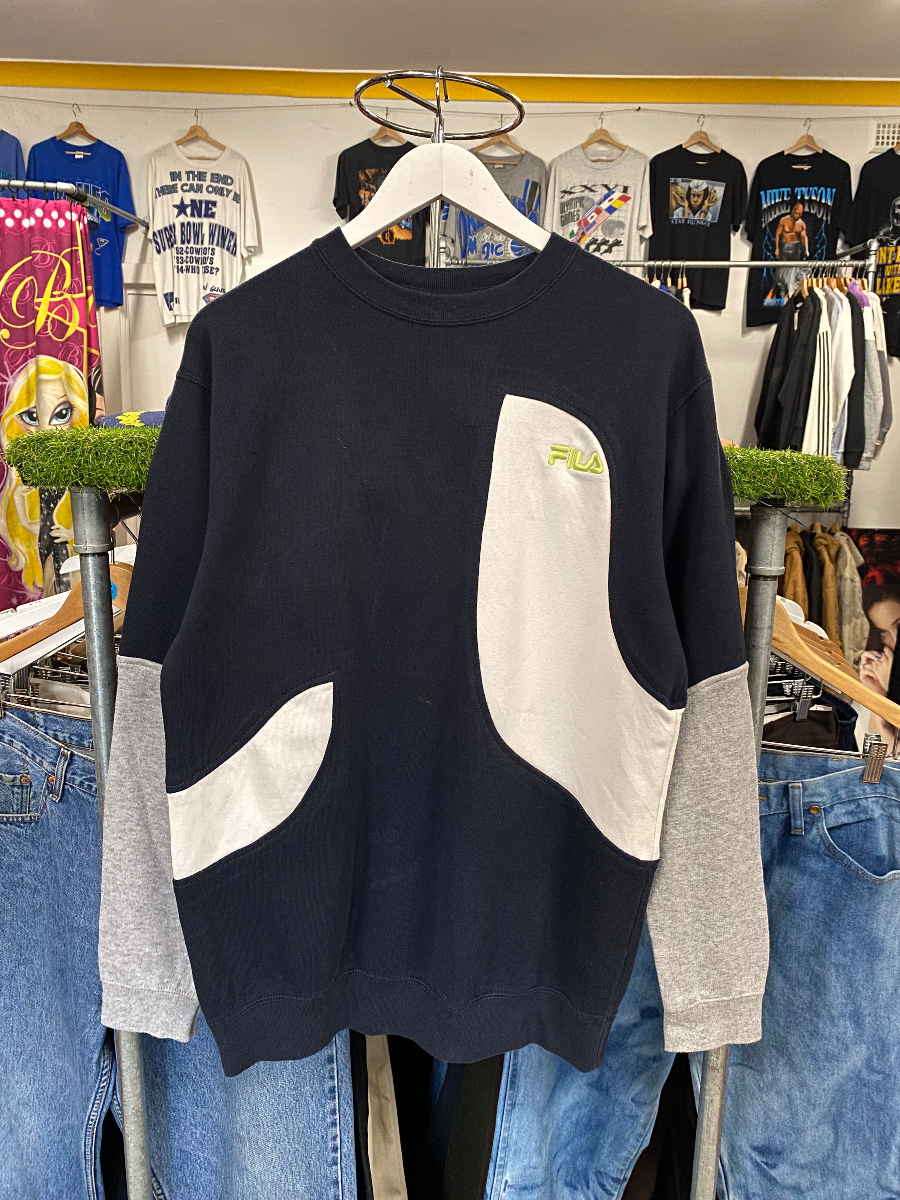 [S] FILA Black/White Colourblock Jumper Neon Logo
