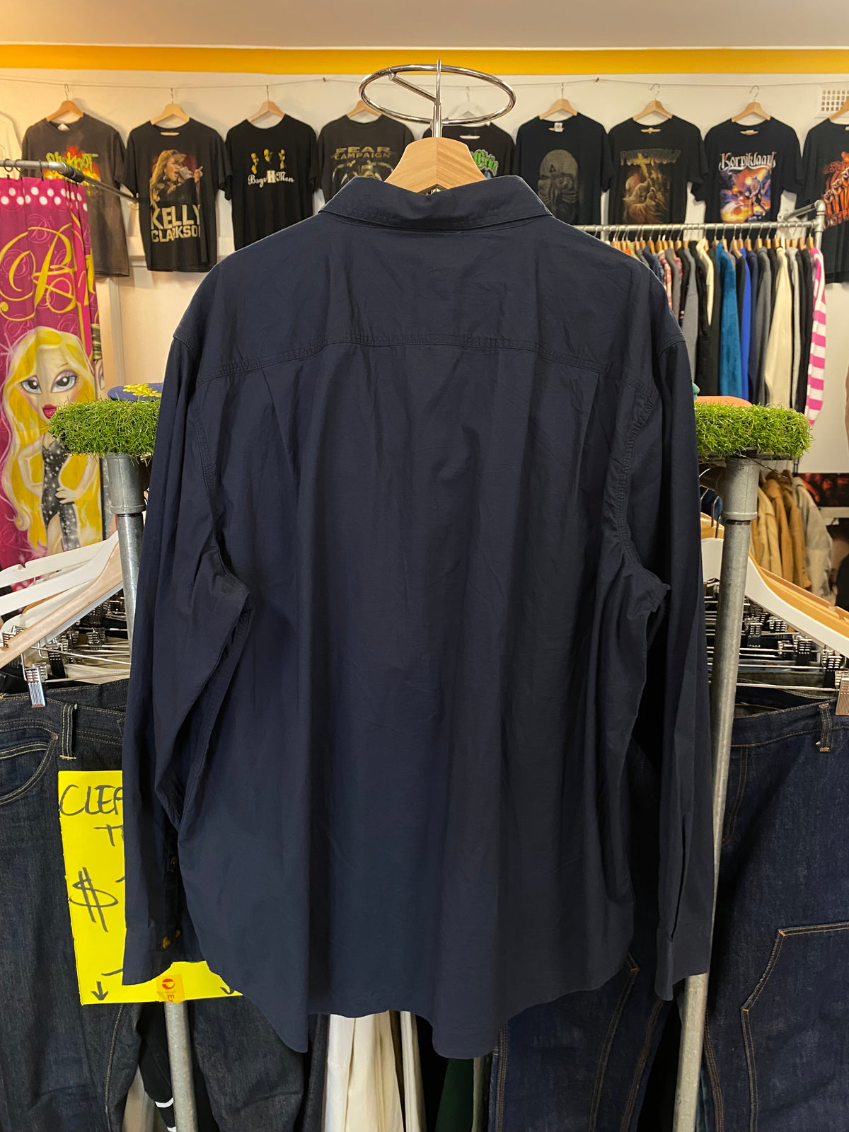 [2XL] Carhartt Navy Long Sleeve Button-Up Shirt Relaxed Fit