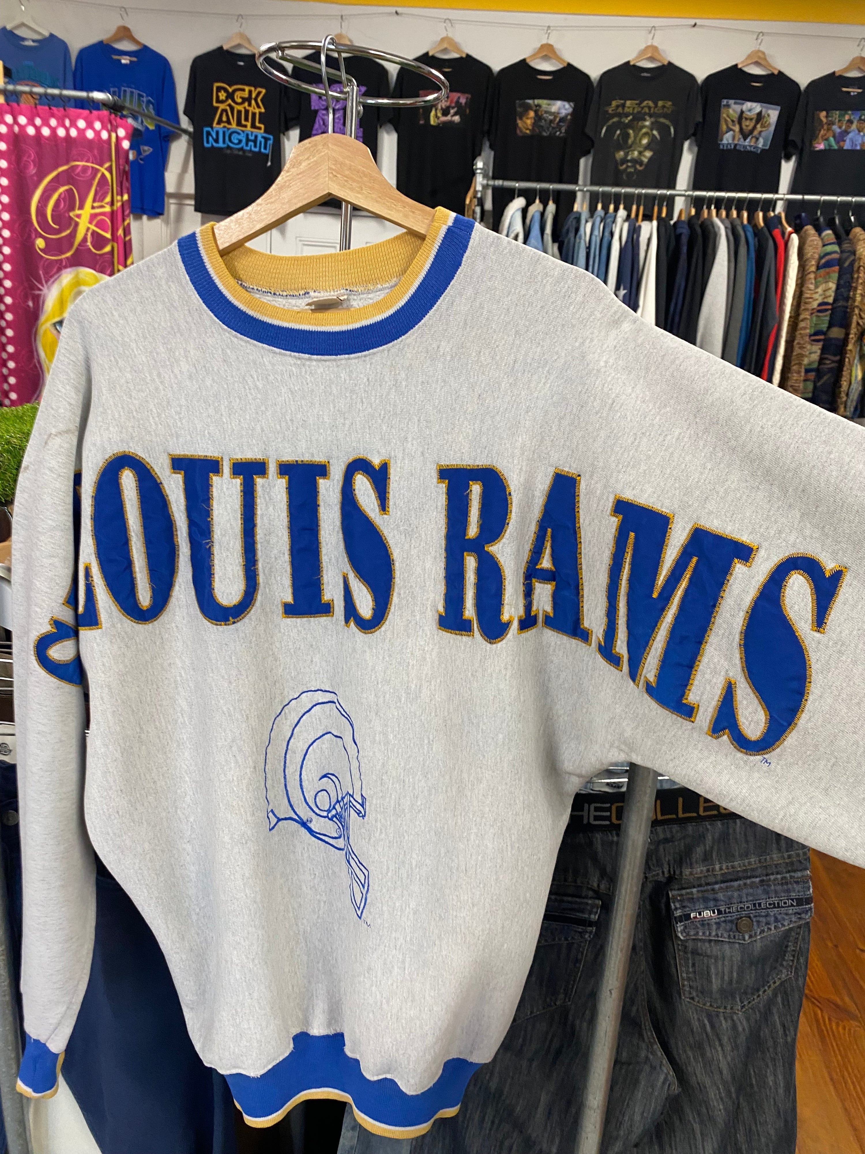[L] Vintage St Louis Rams Over Body Grey Jumper