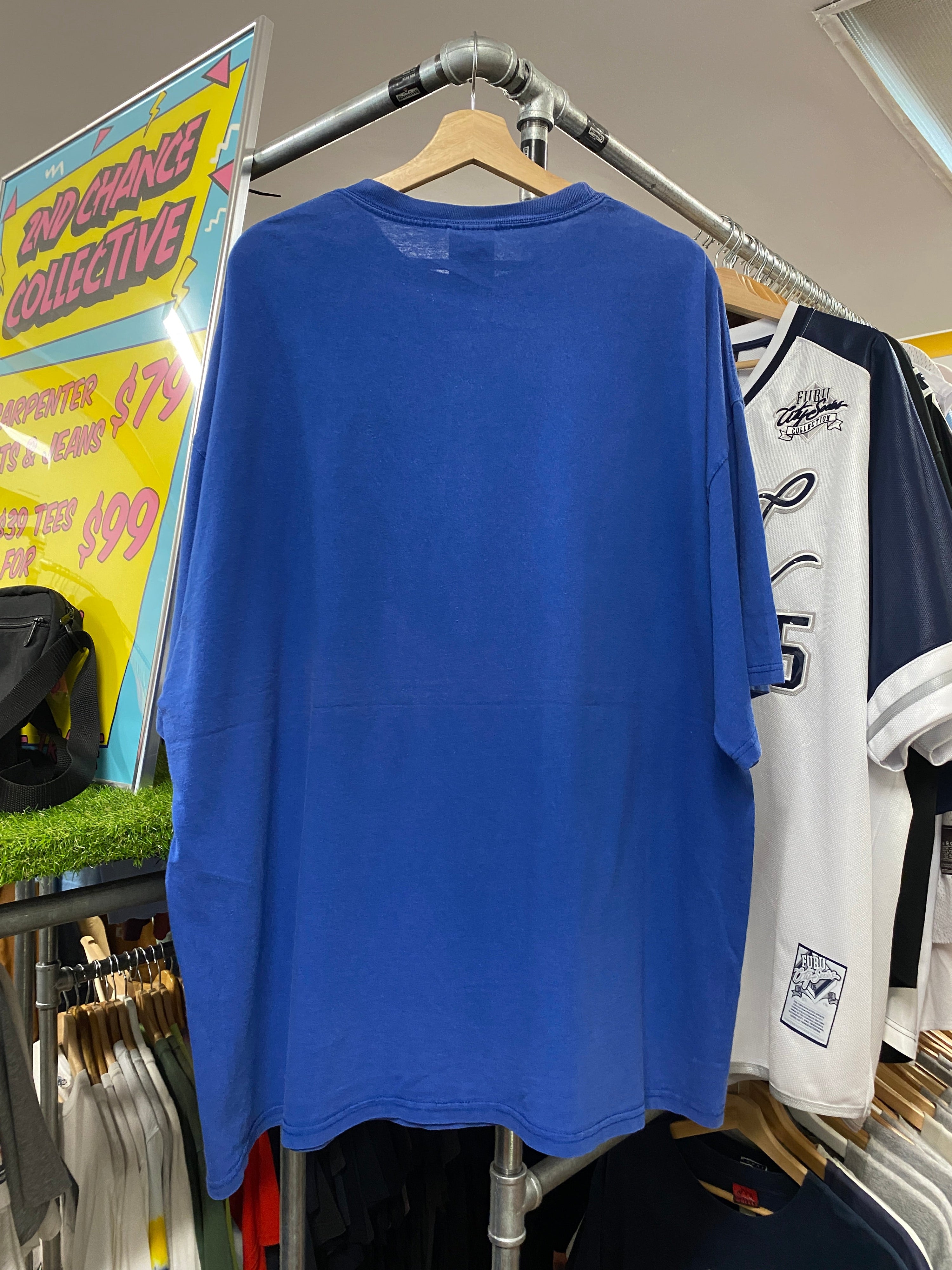 2XL - Adidas White Tape Logo Blue Tee