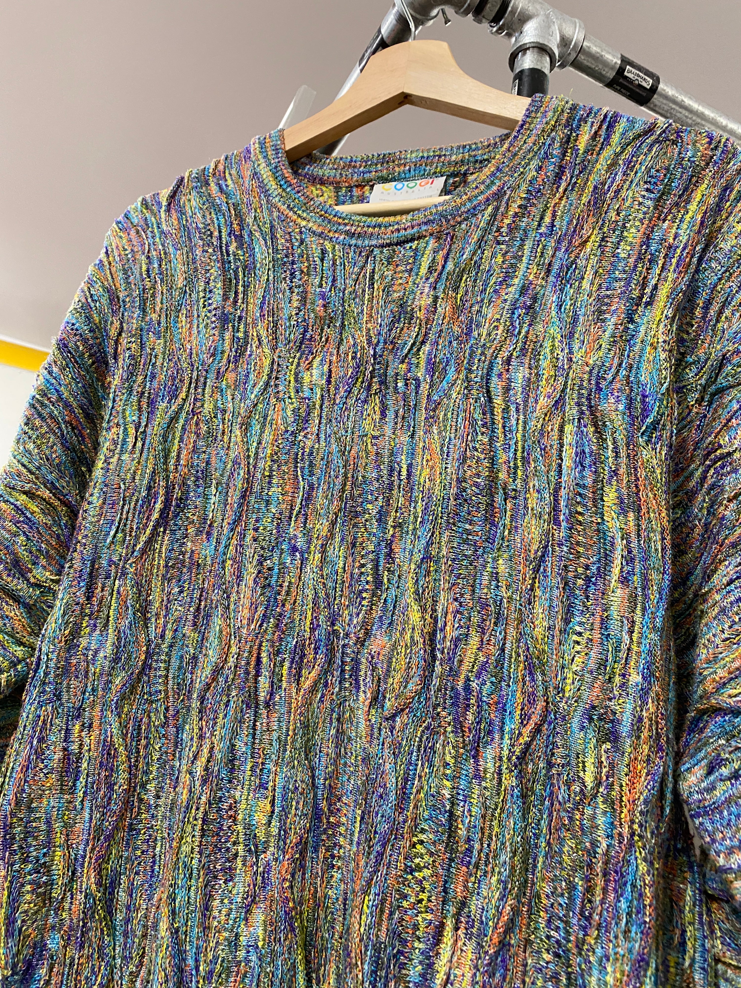 L - Vintage Coogi Static Rainbow Vertical Mercerised Cotton Jumper
