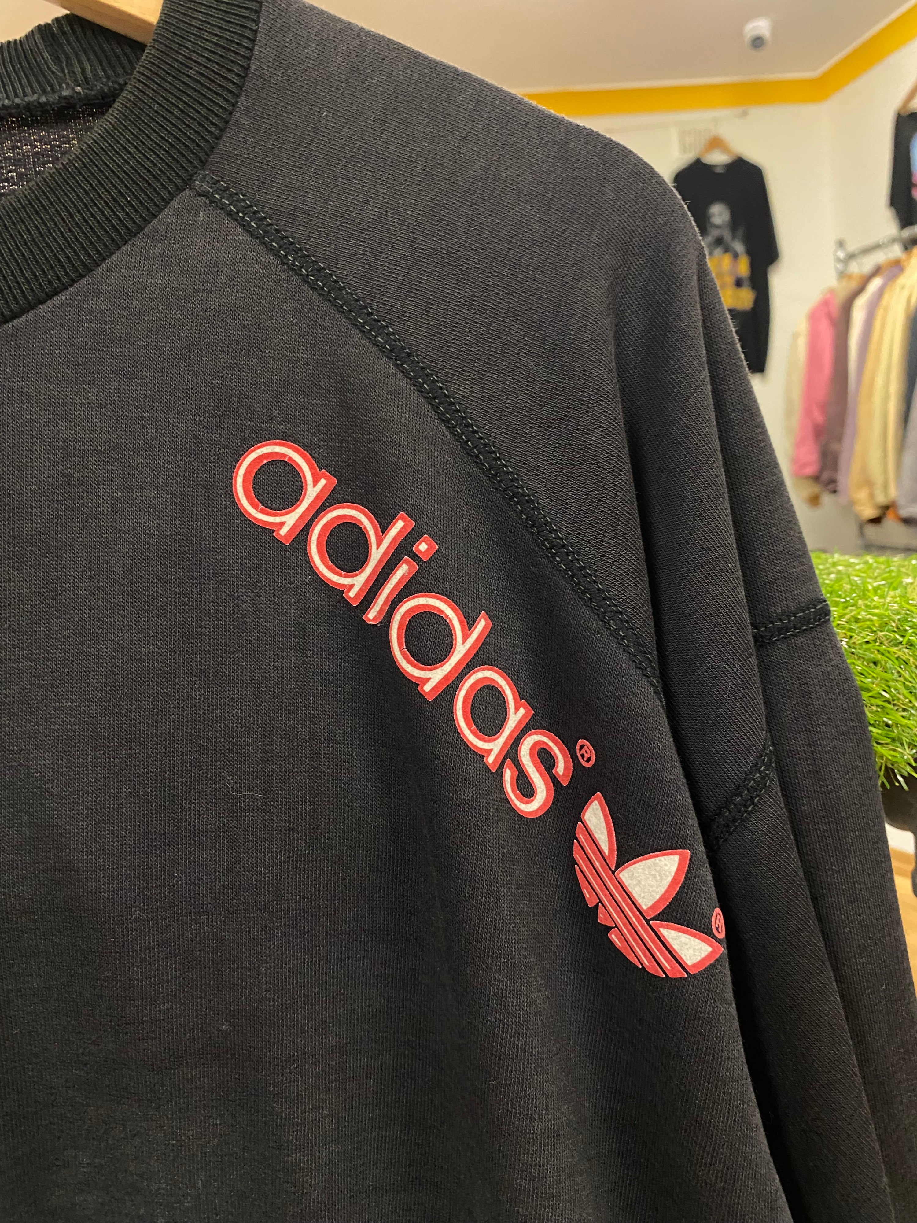 [L] Adidas Black Jumper Red Shoulder Logo