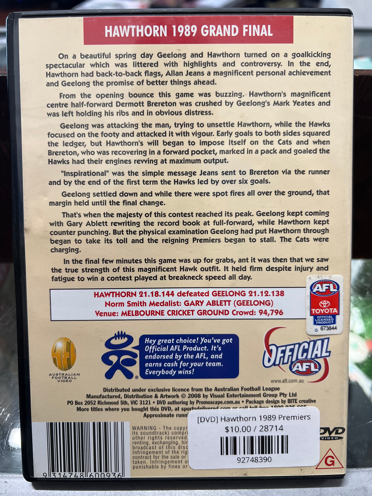 [DVD] Hawthorn 1989 Premiers