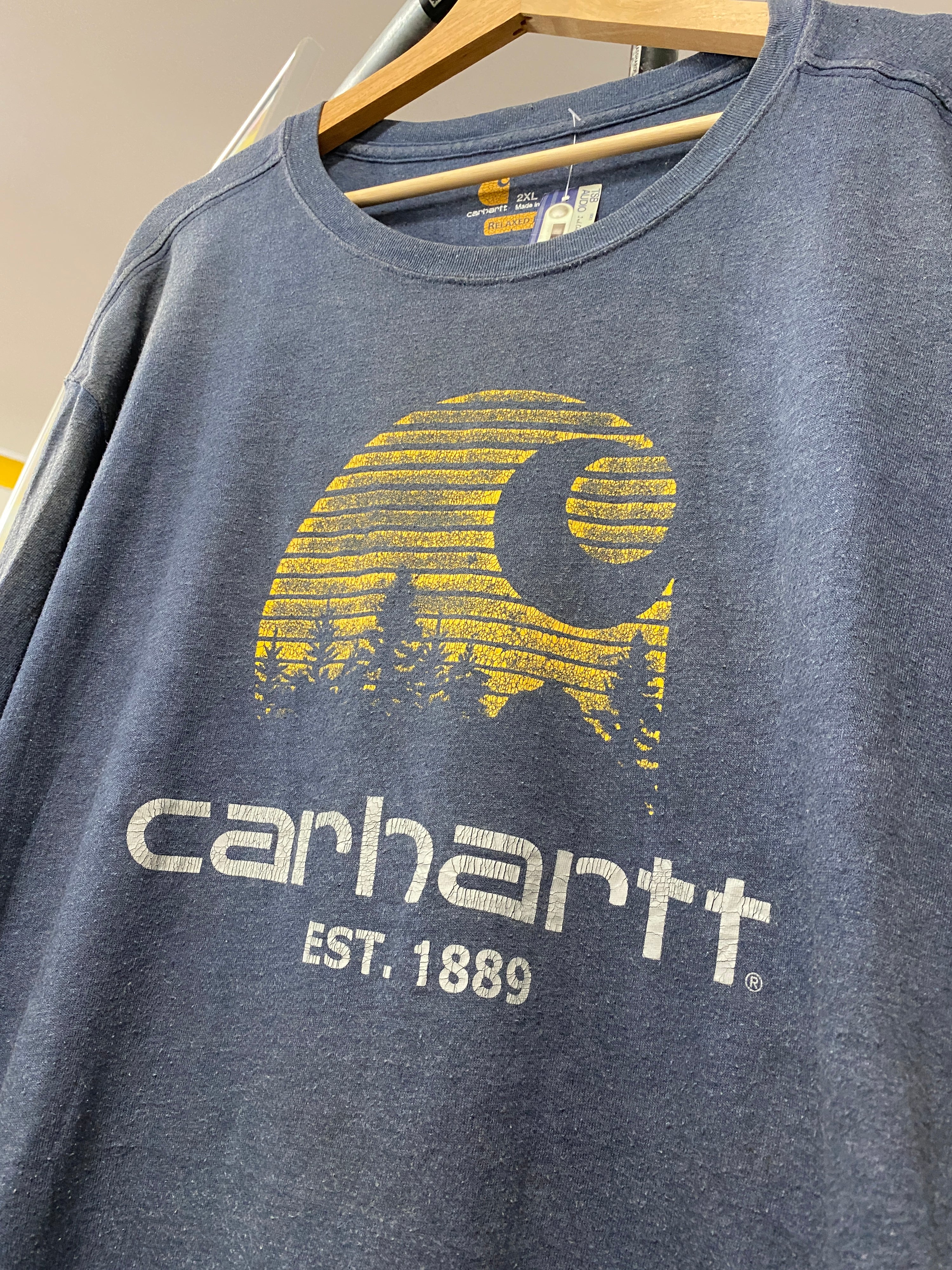 2XL - Carhartt Logo Spellout Steel Blue Tee