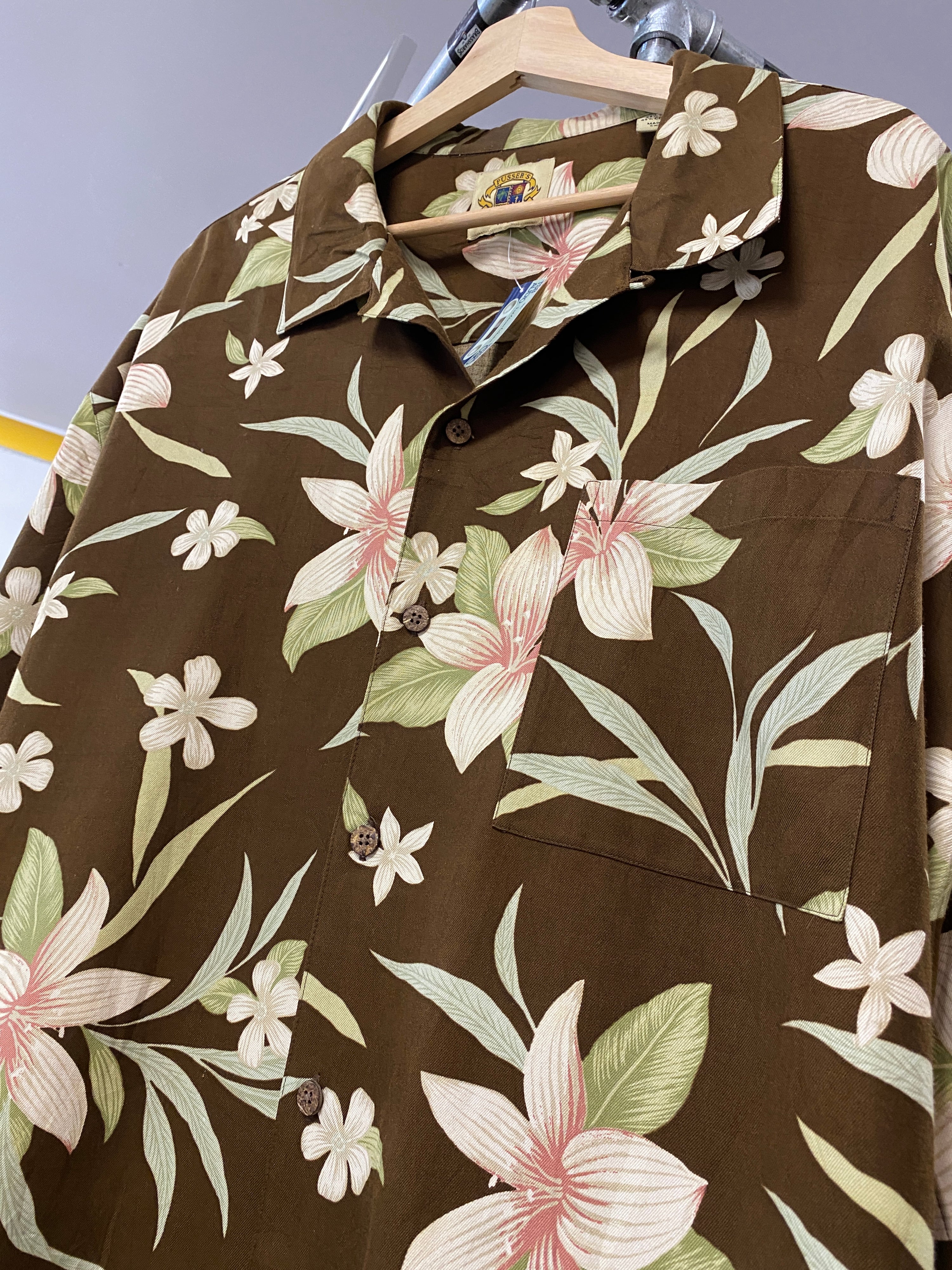 XL - West Indies Brown Floral Button-up