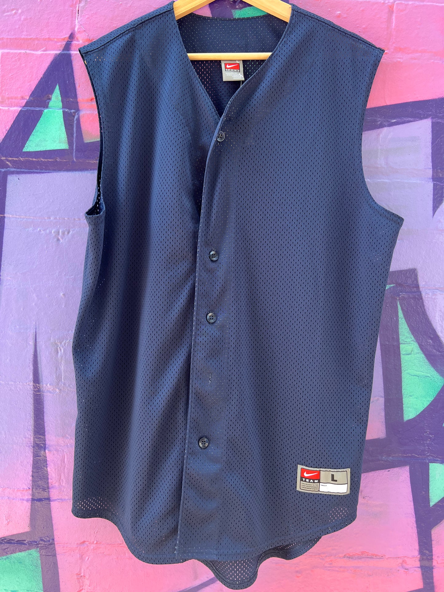 L - Nike Team Blue Button Up Netted Singlet
