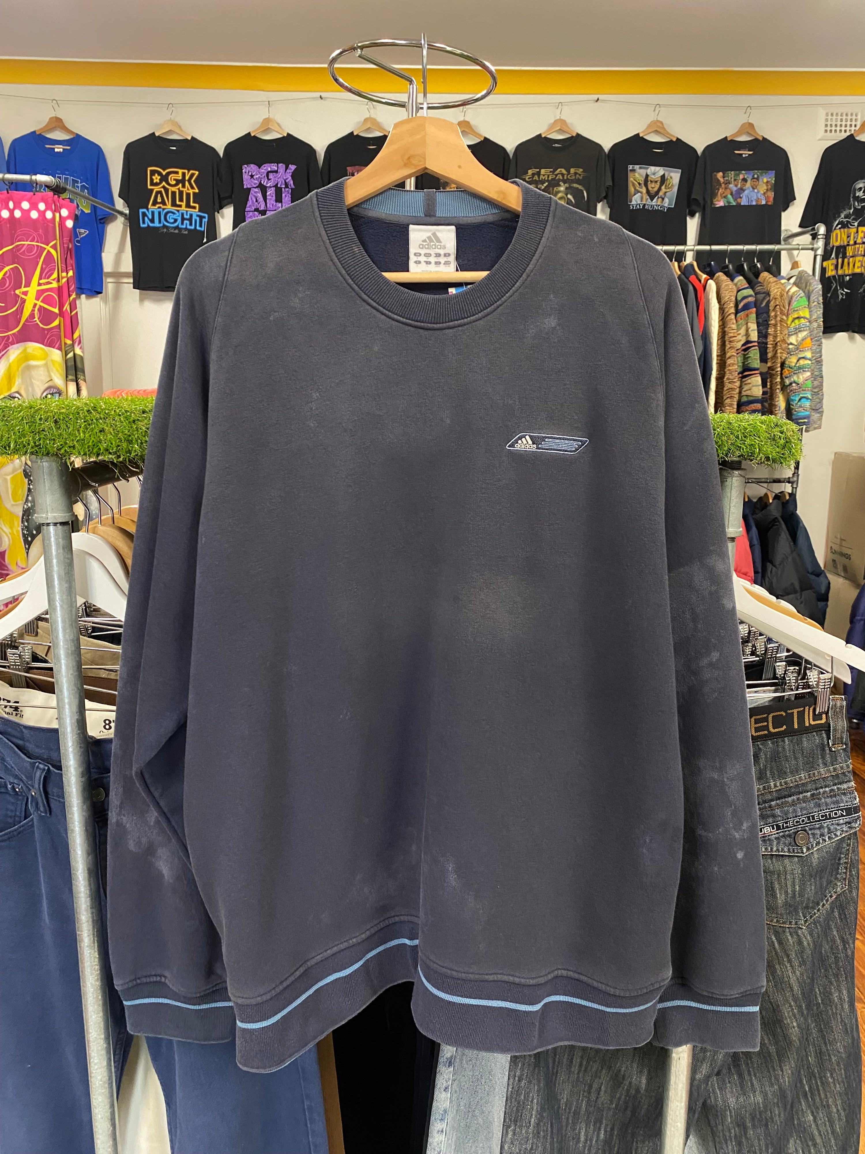 [L] Adidas Navy/Light Blue Accents Jumper with Pocket Logo