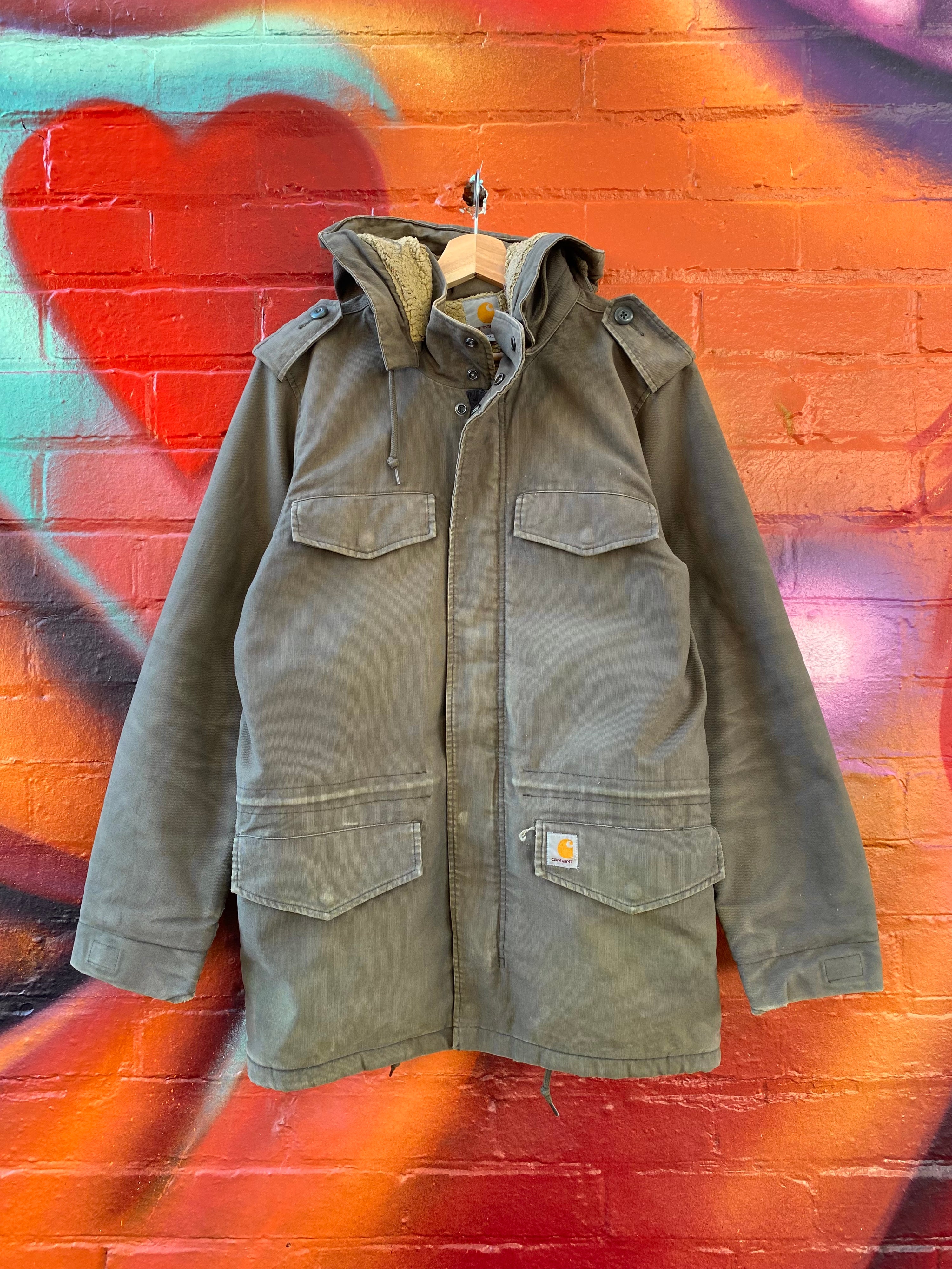 [M] Carhartt Faded Green Hickman Coat Pile Lined