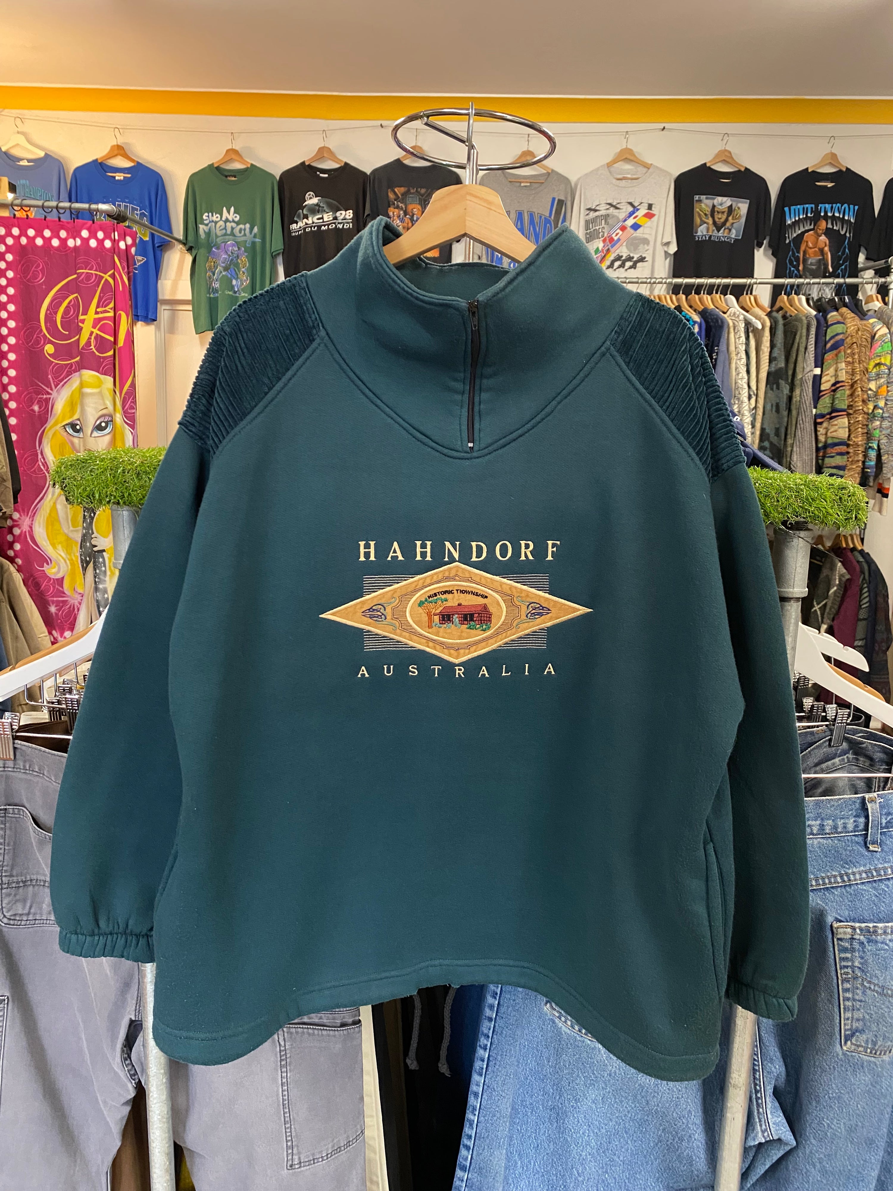 [M] Vintage Hahndorf Emerald Green 1/2 Zip