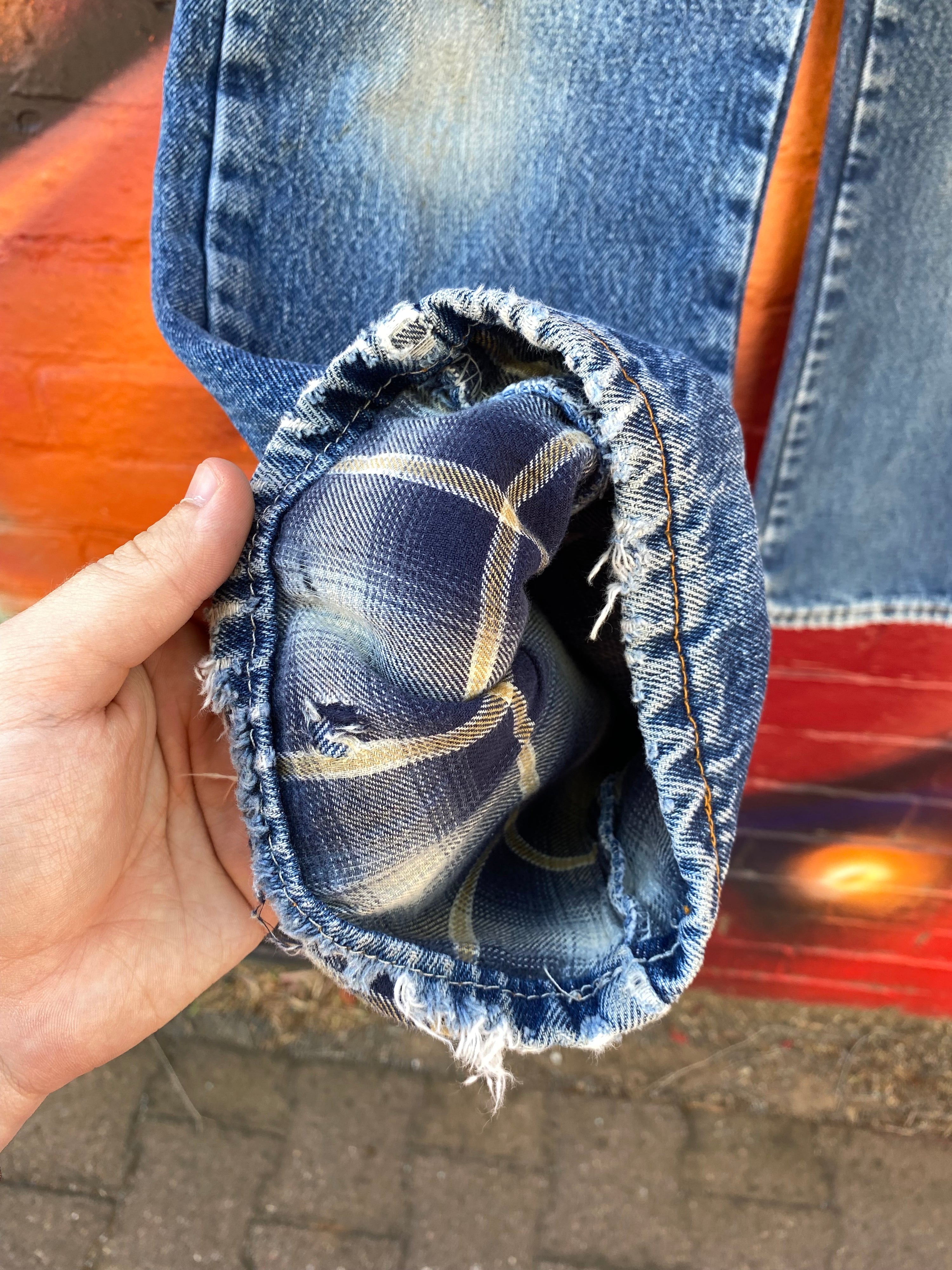 [32] Dickies Tartan Lined Dlue Denim Jeans 32x32