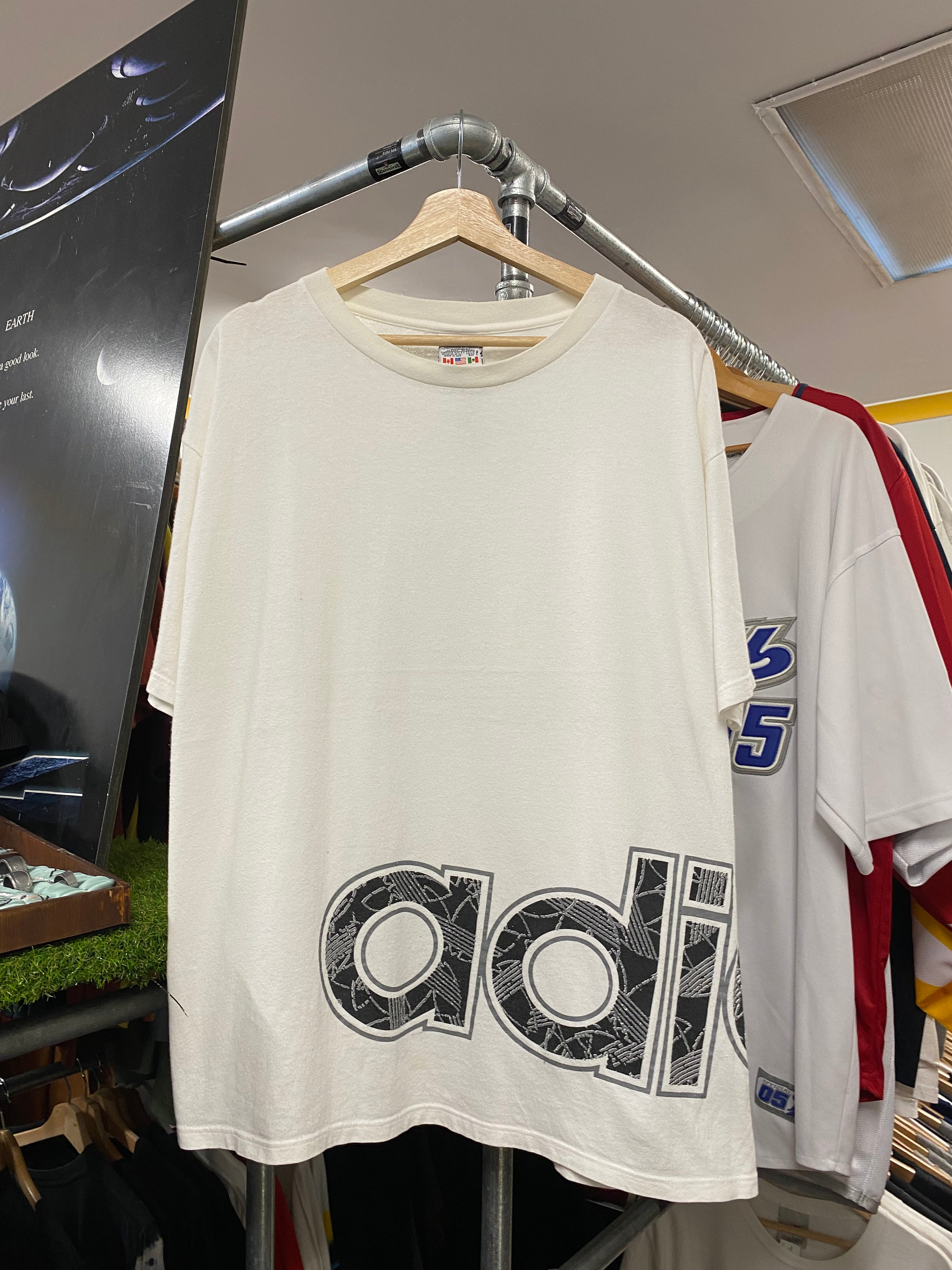 L - Adidas Big Wraparound Logo At Bottom White Tee