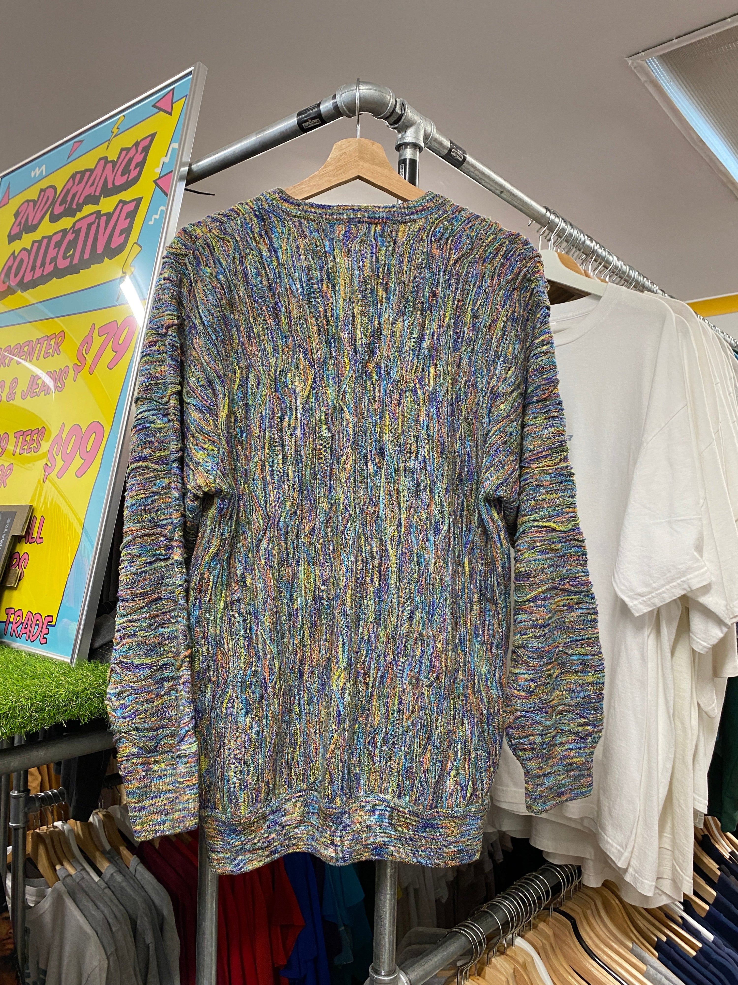 L - Vintage Coogi Static Rainbow Vertical Mercerised Cotton Jumper