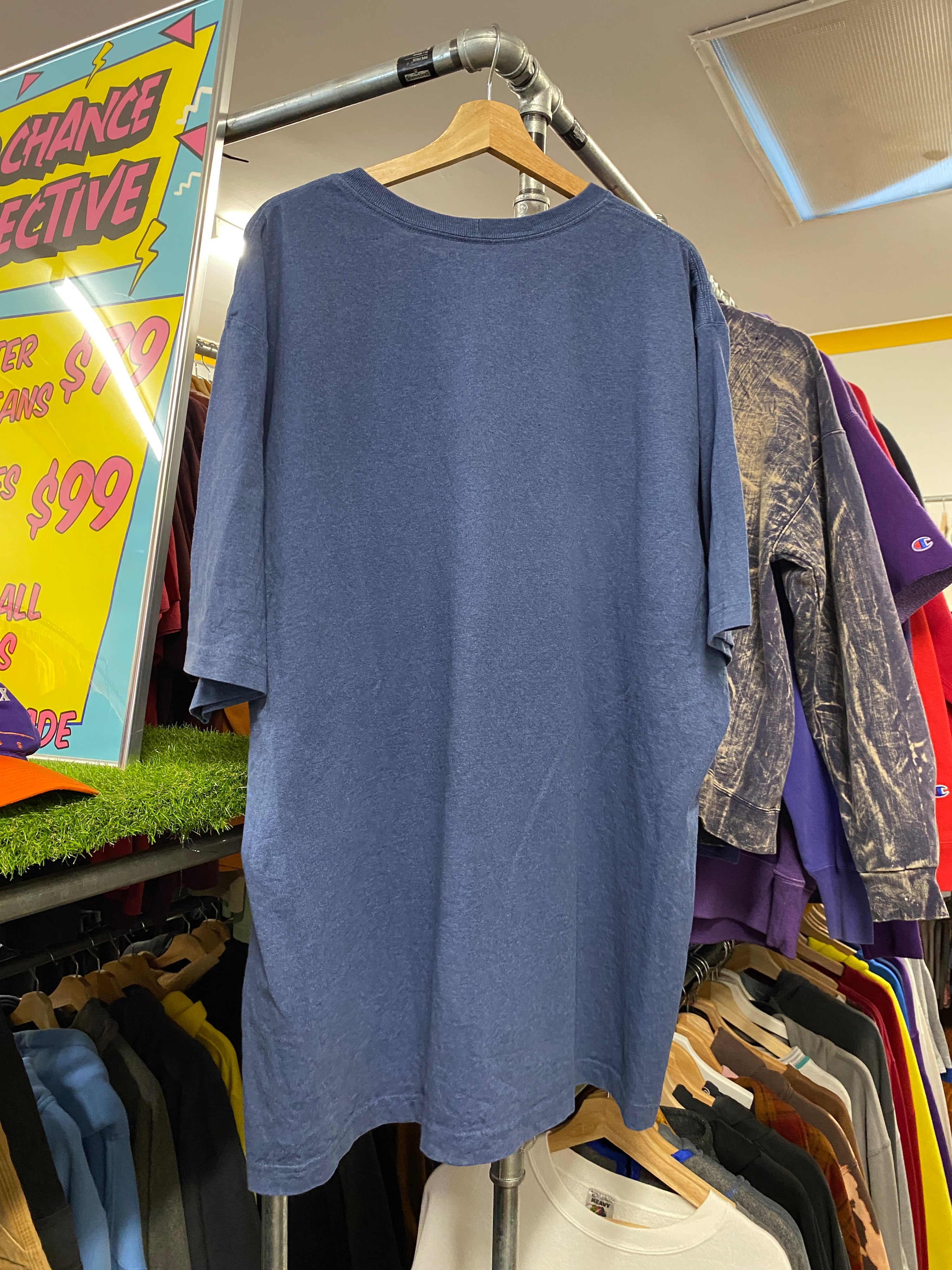 2XL - Carhartt Blue Tee Lime Green Spellout