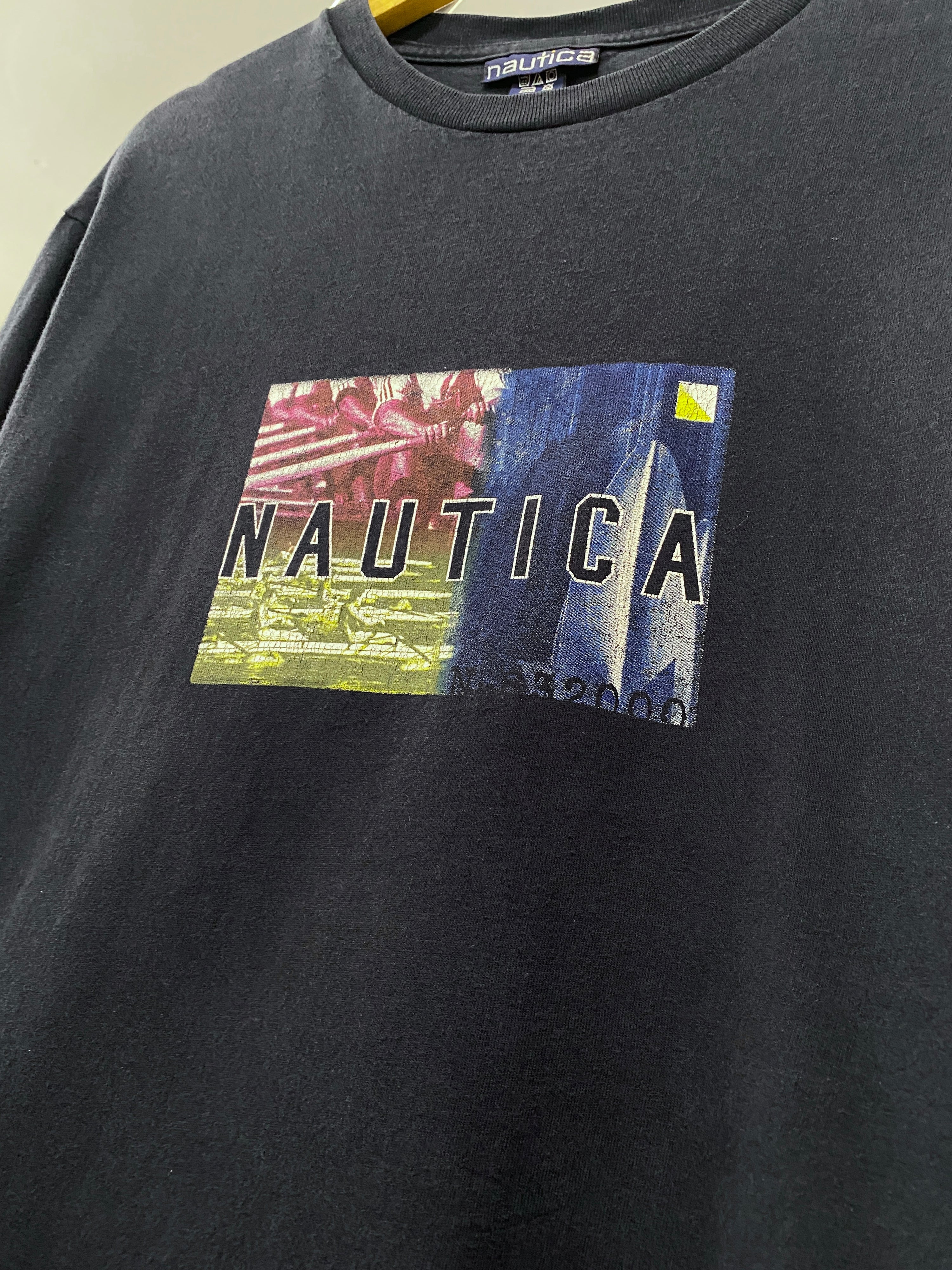 L - Vintage Nautica Rowing Print Blue Tee