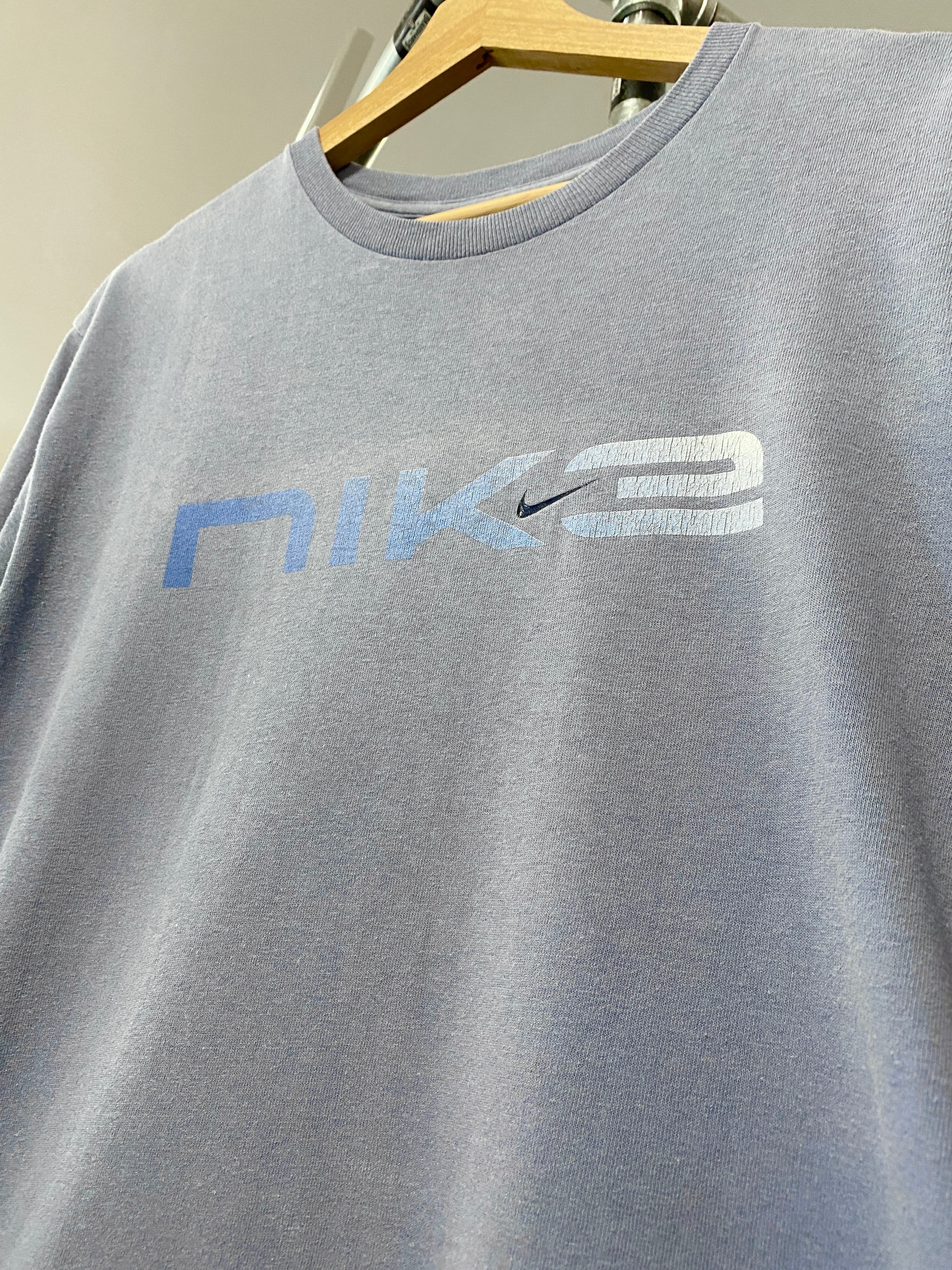 XL - 2000s Nike Spellout Light Blue Tee