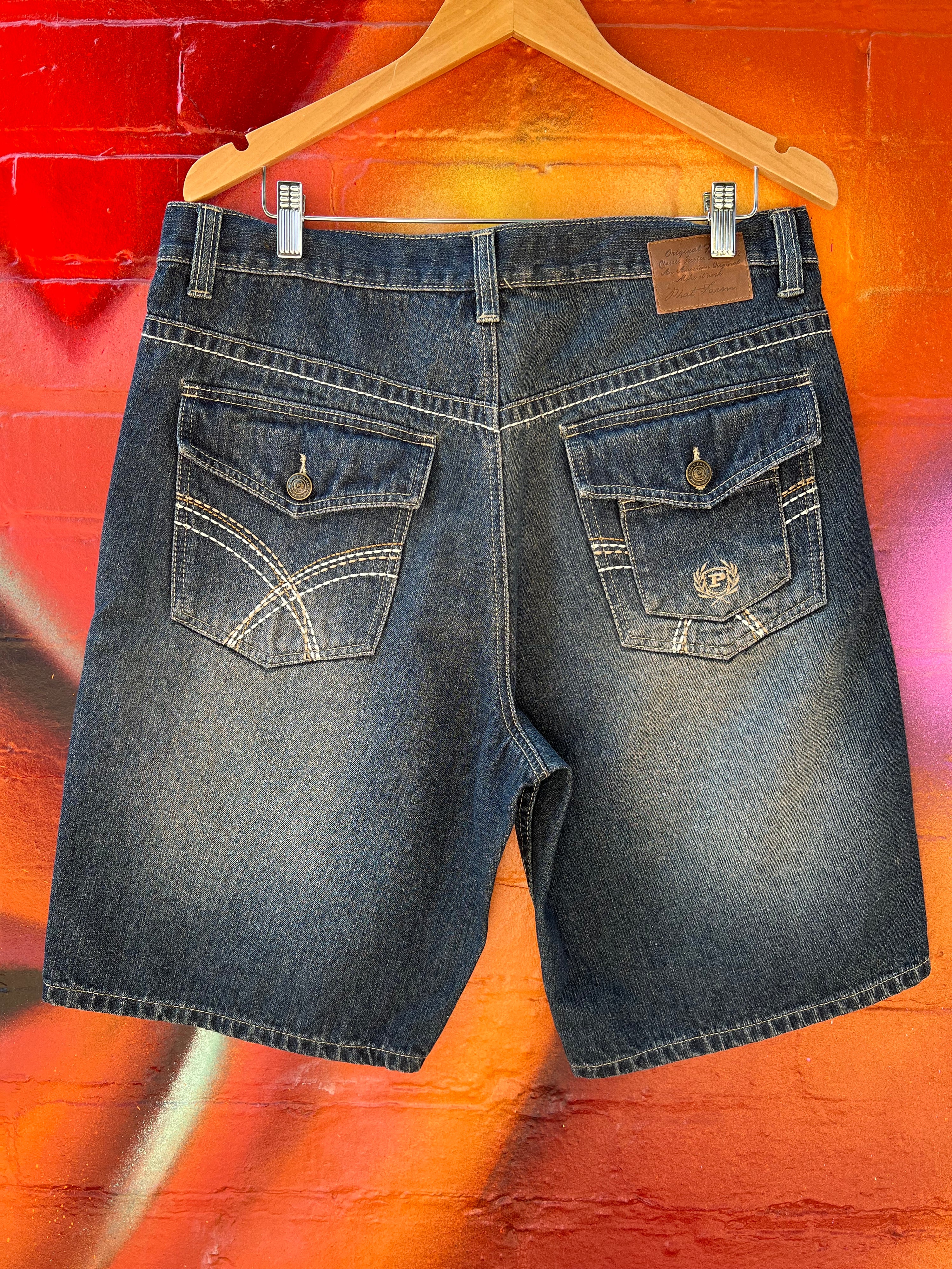 34 - Phat Farm Dark Denim Shorts Double Back Pocket