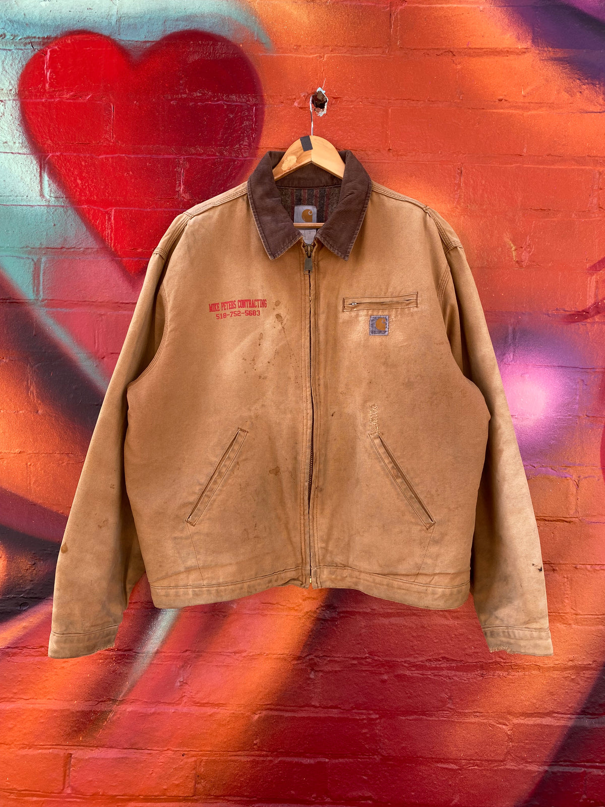 [XL] Vintage Carhartt Tan Detroit Jacket 'Mike Peters Contracting'