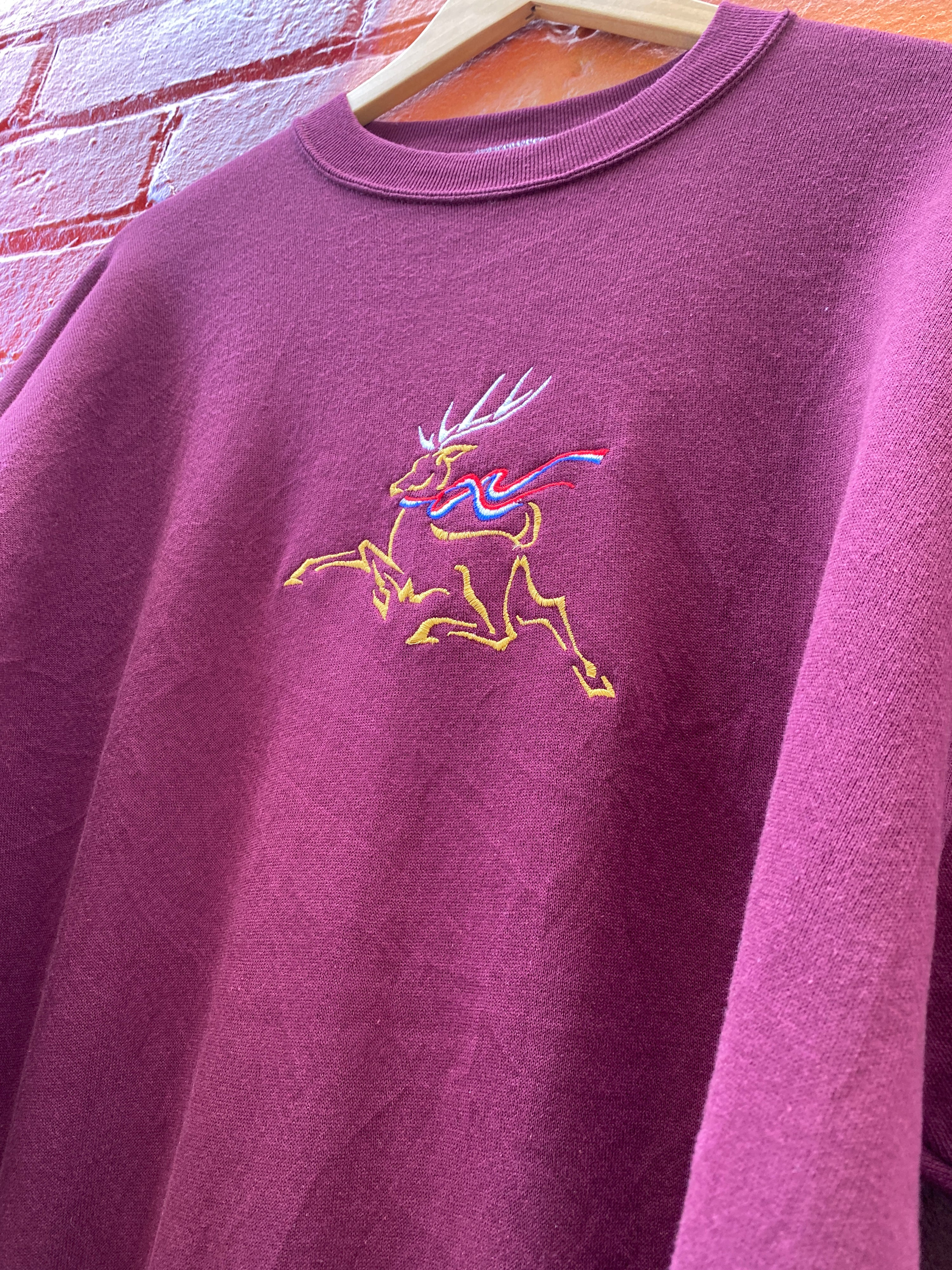 XL - Embroidered Reindeer Plum Jumper