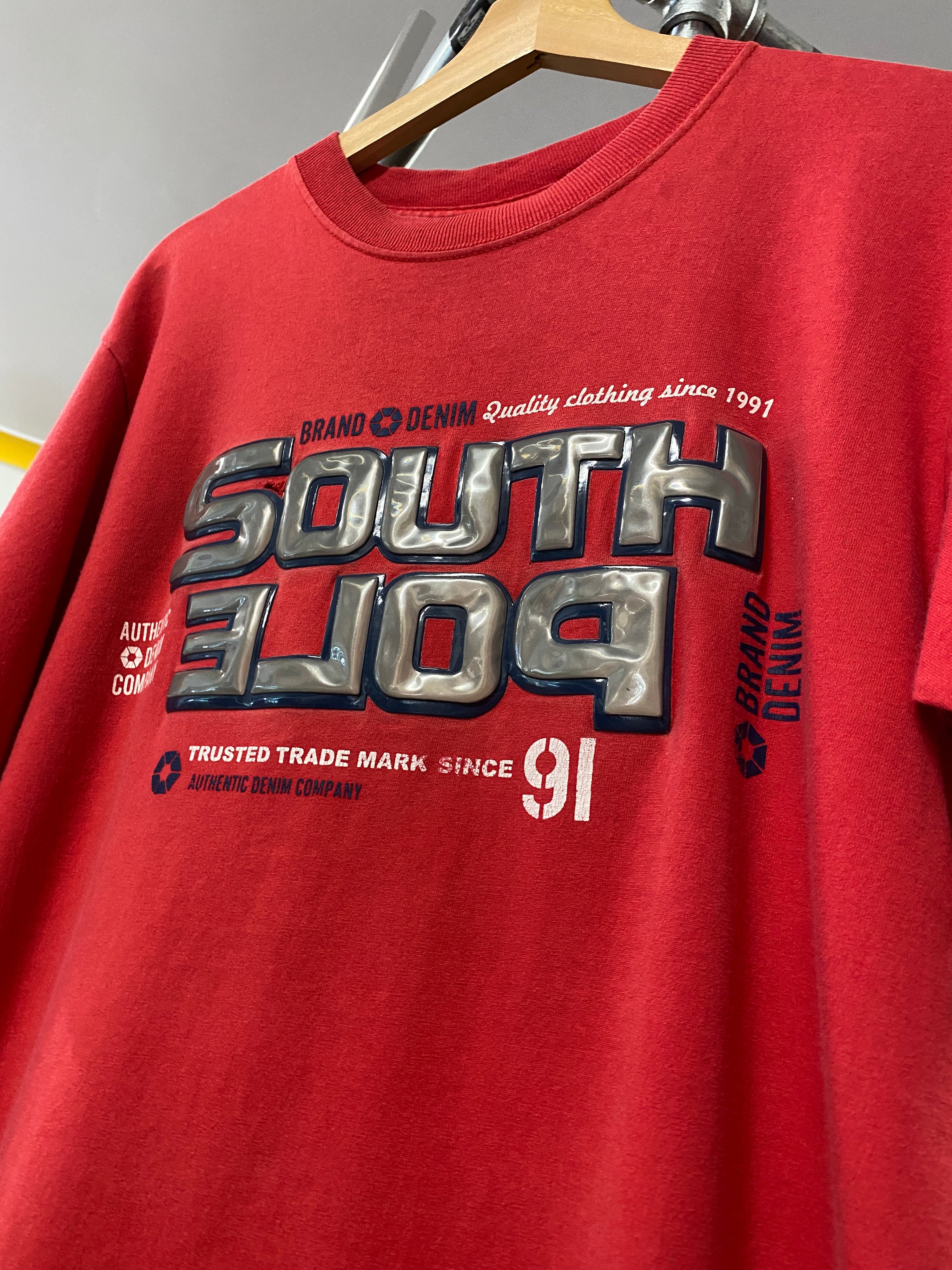 L - South Pole Tactile Spellout Red Tee