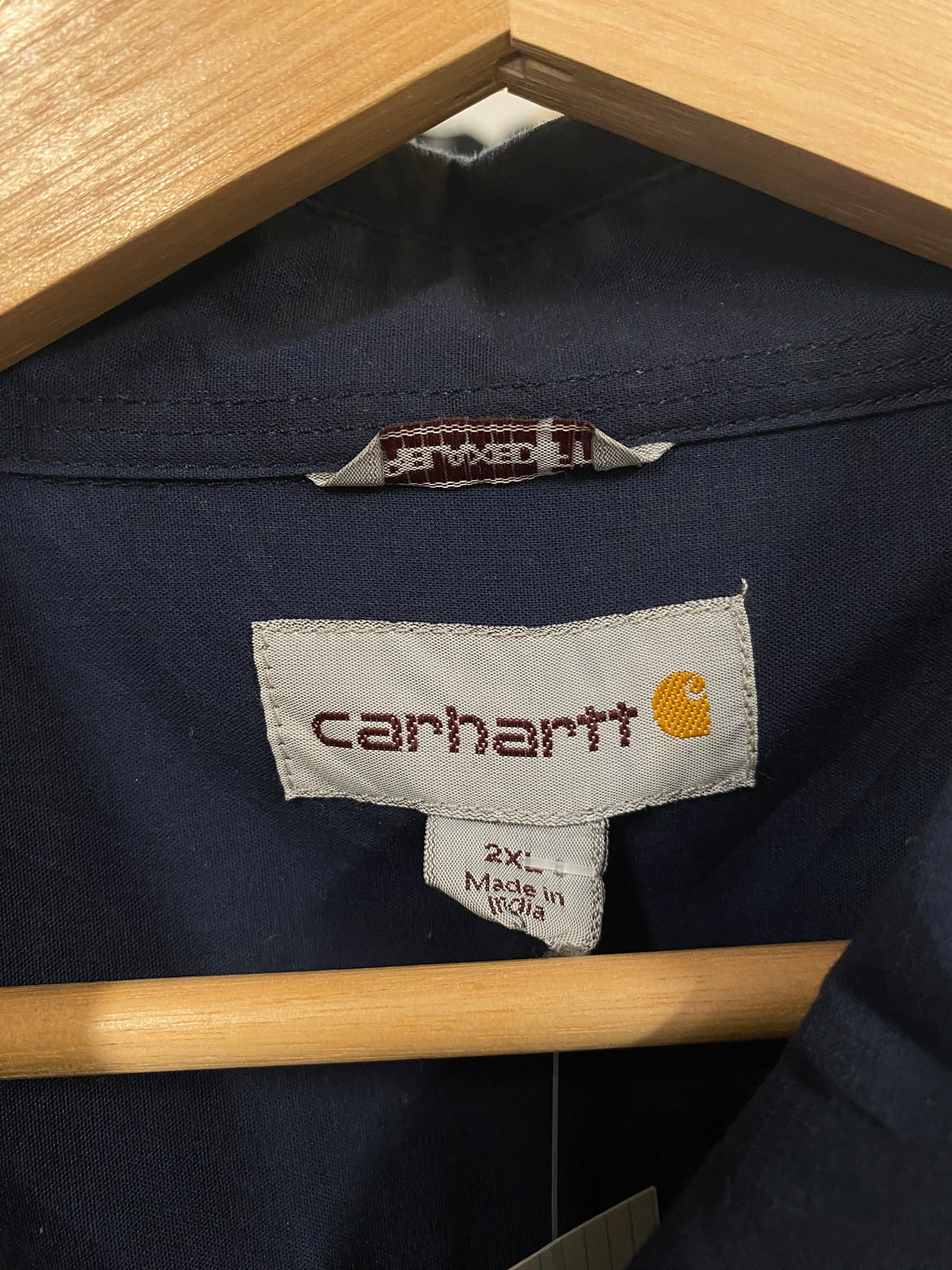 [2XL] Carhartt Navy Long Sleeve Button-Up Shirt Relaxed Fit