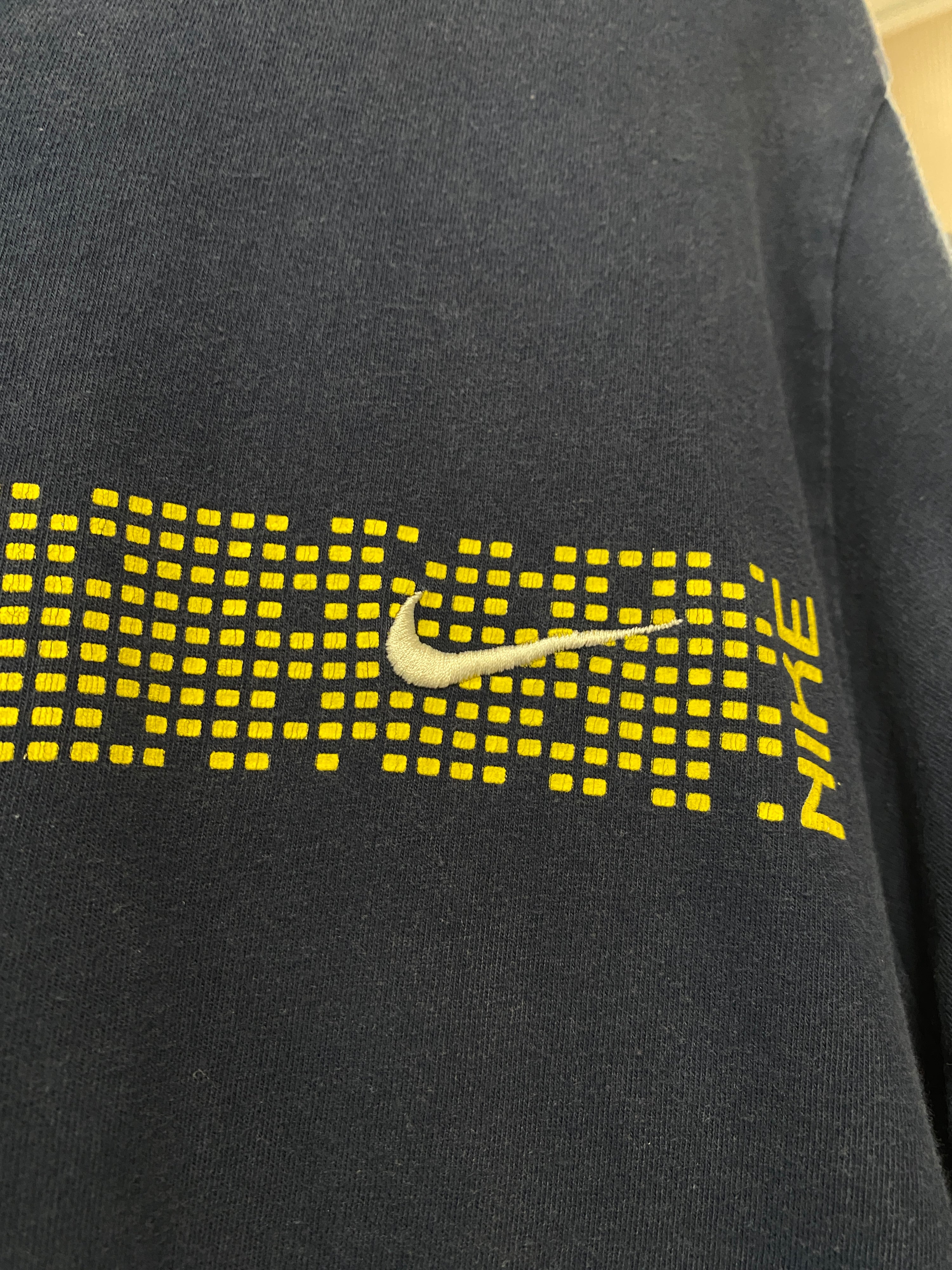 M - 2000s Nike Blue Tee Yellow Mosiac Print