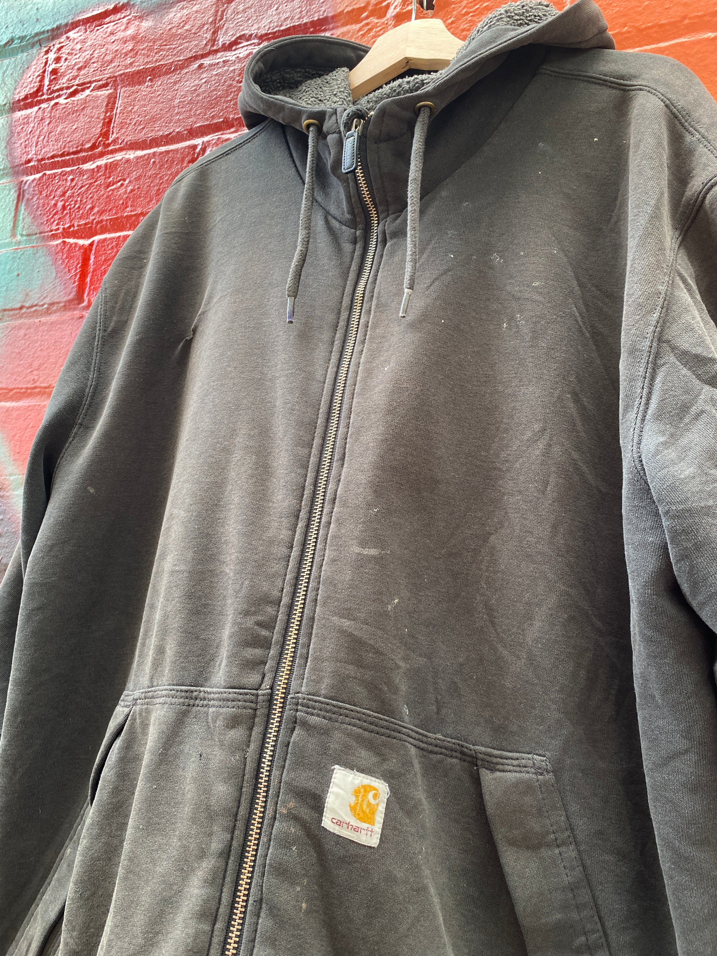 2XL - Carhartt Heavyweight Distressed Zip Up Hoodie Black