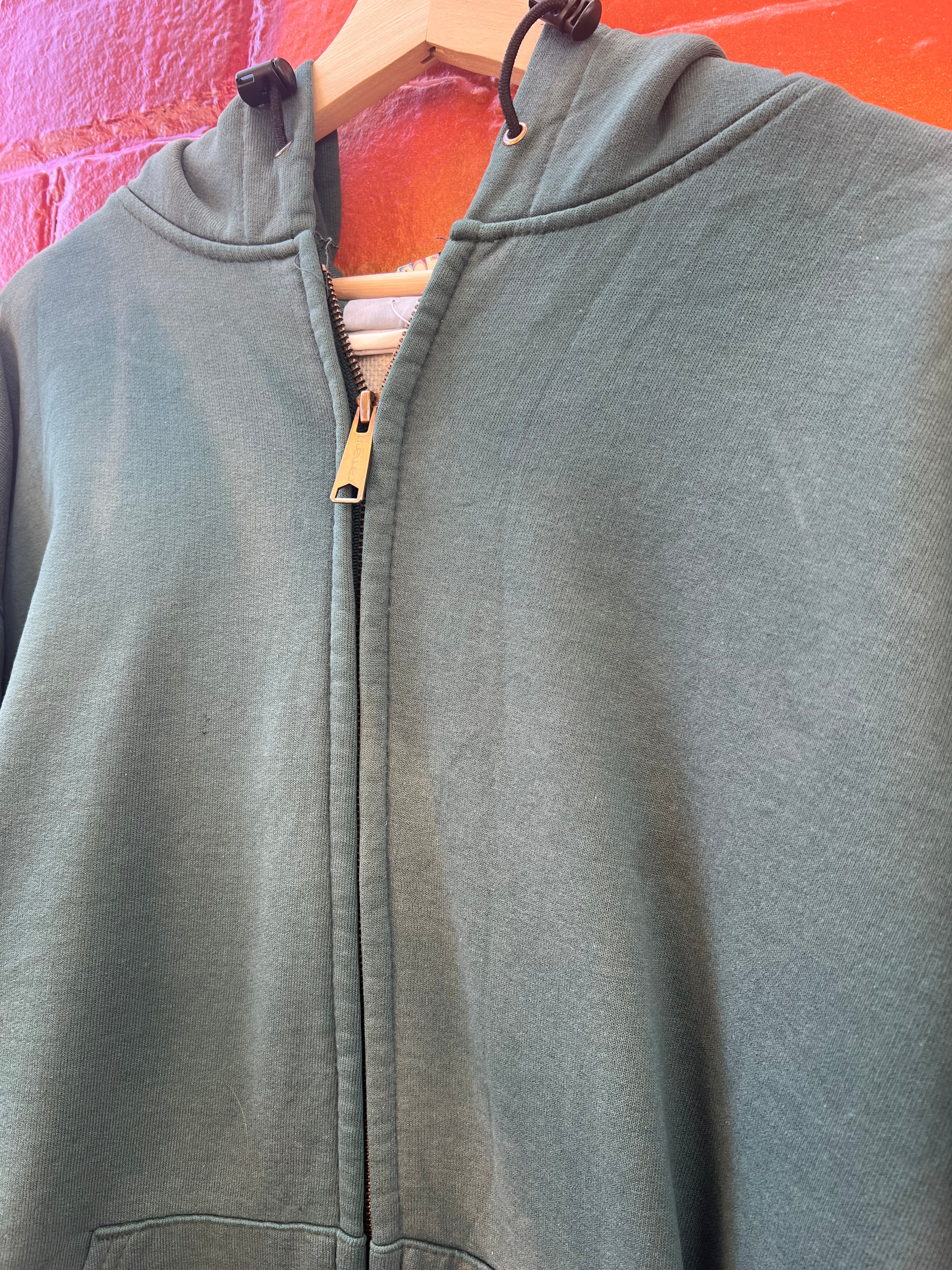 XL - Thick Lined Carhartt Green Zip Hoodie